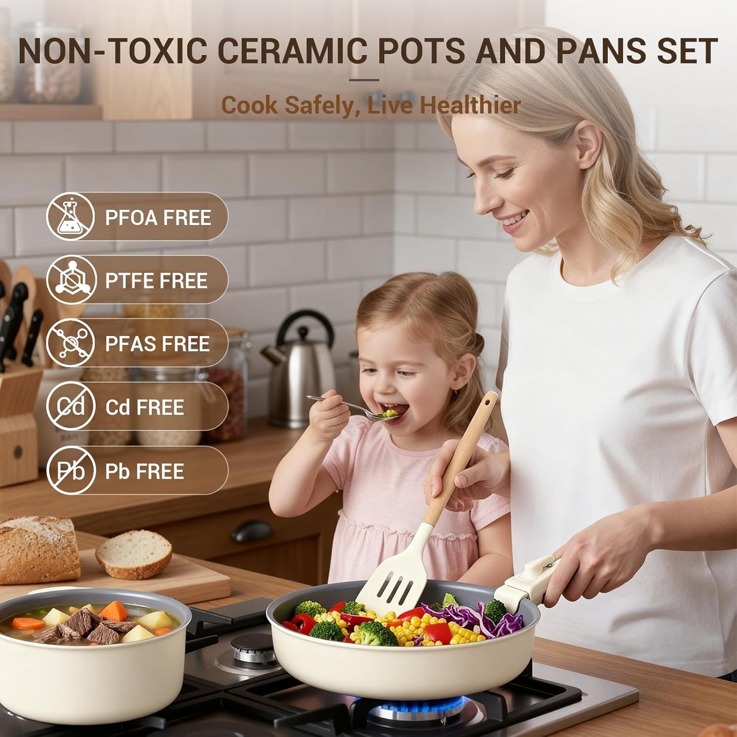 Ceramic Pots and Pans Set Non Stick, Non Toxic Cookware Set with Removable Ha…