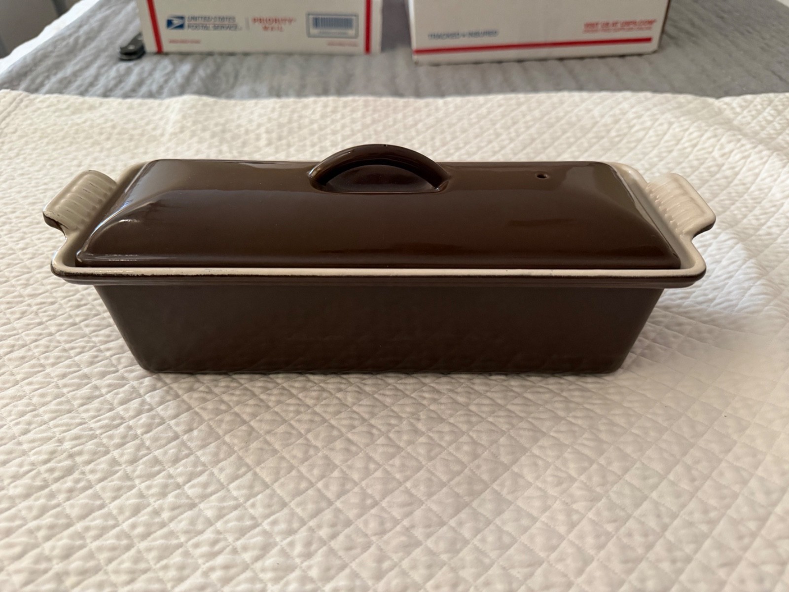 NEW LE CREUSET BROWN #32 CAST IRON TERRINE PATE & LID BAKER FRANCE FREE SHIP
