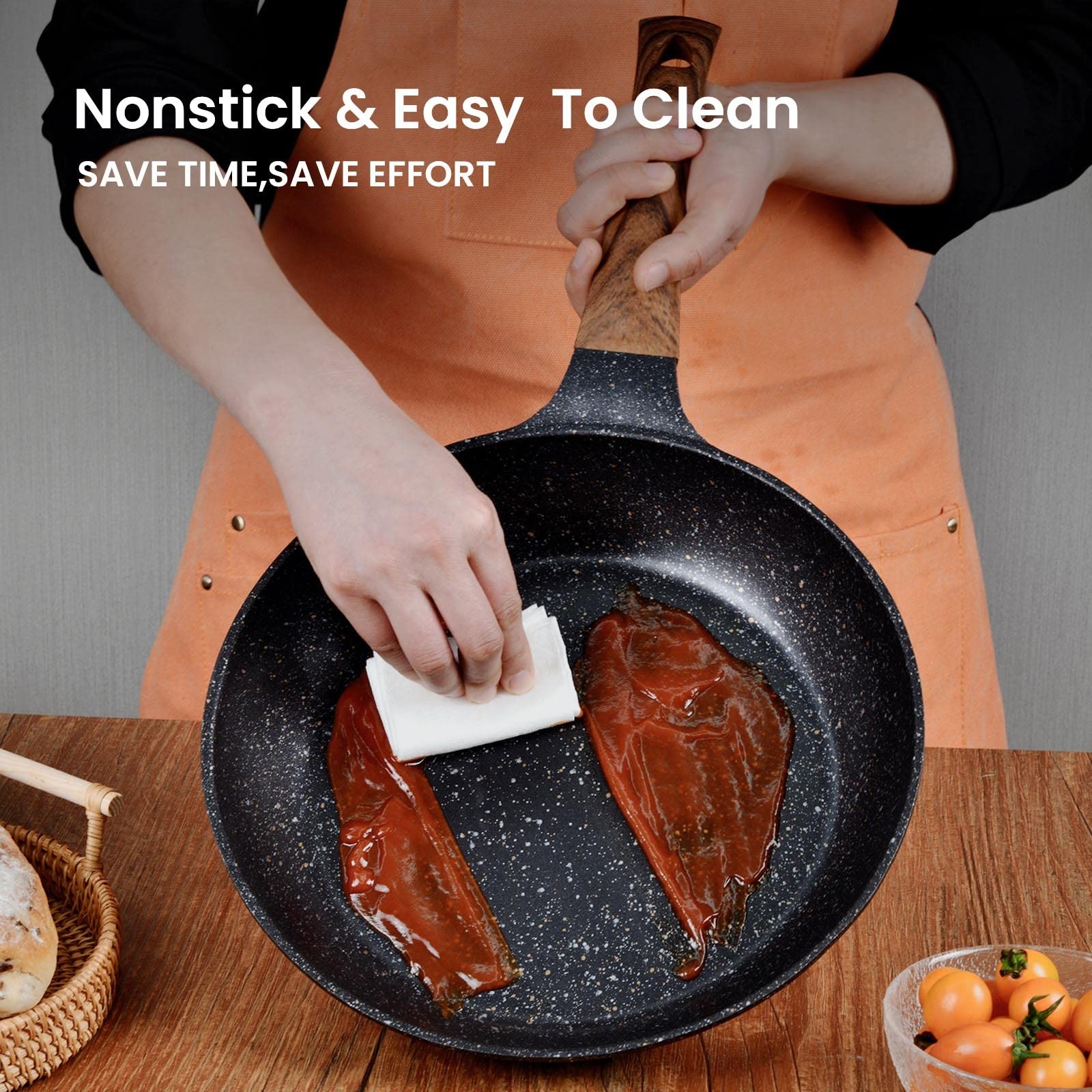 Nonstick Frying Pans Set with Lid, 10 In 11.5 In Aluminum Granite Coating Che…
