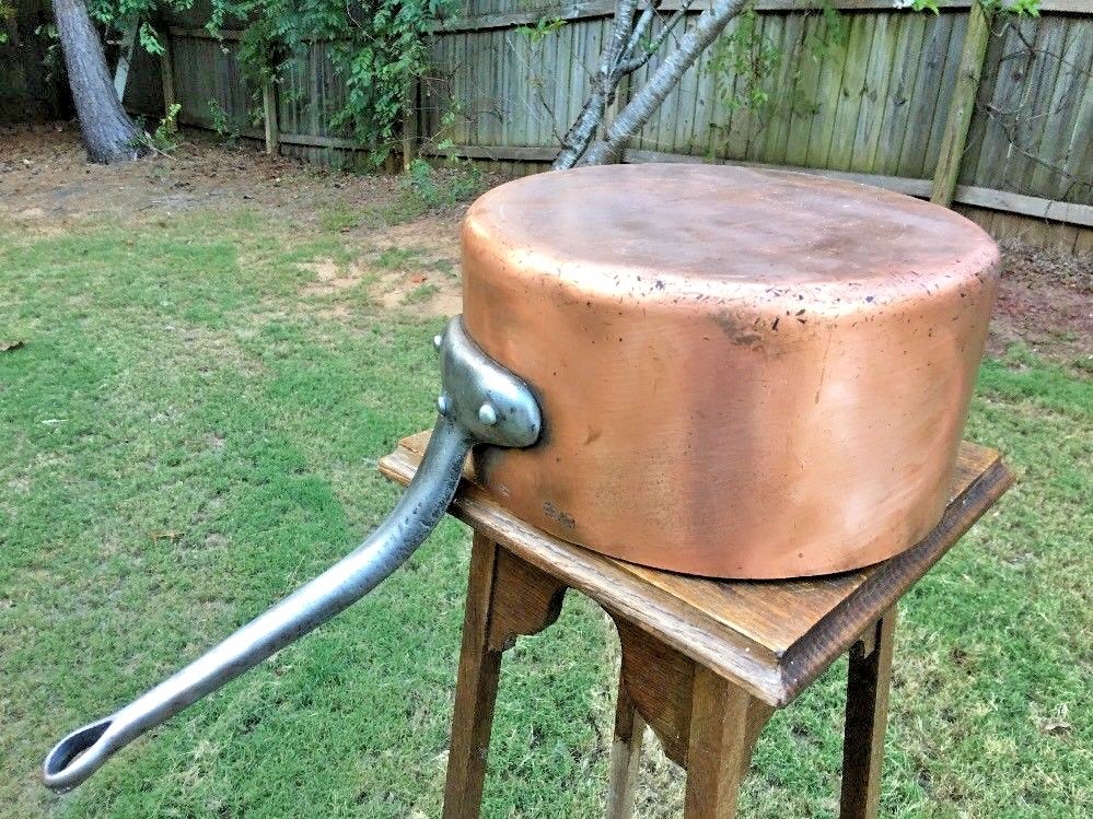 Vintage 2.8mm F.Lejeune 11.25″ Copper Sauce Pan Cast Nickel Lined 9.8 Qt