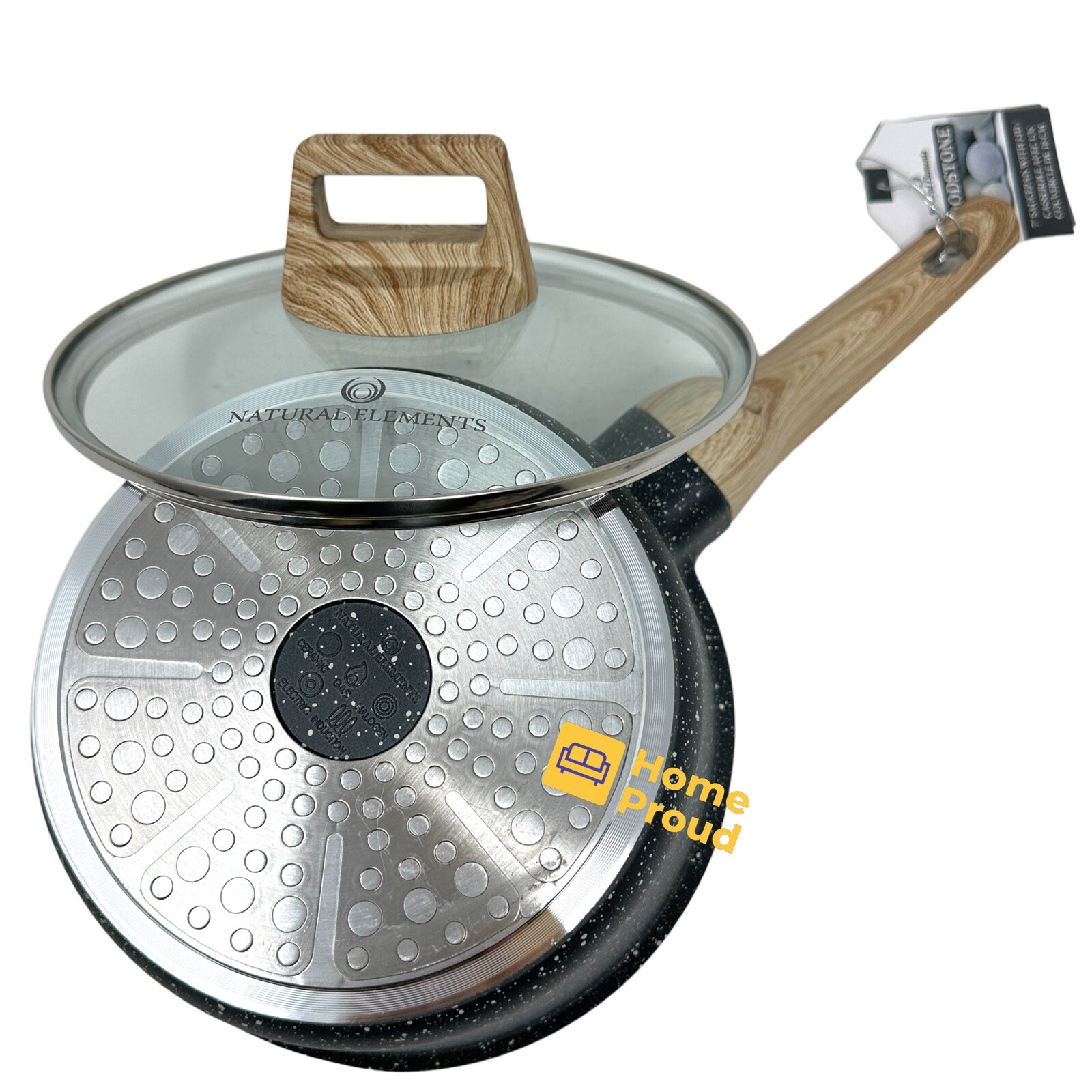 WOODSTONE Premium Saucepan Casserole Nonstick 7 Inch With Lid Natural Elements