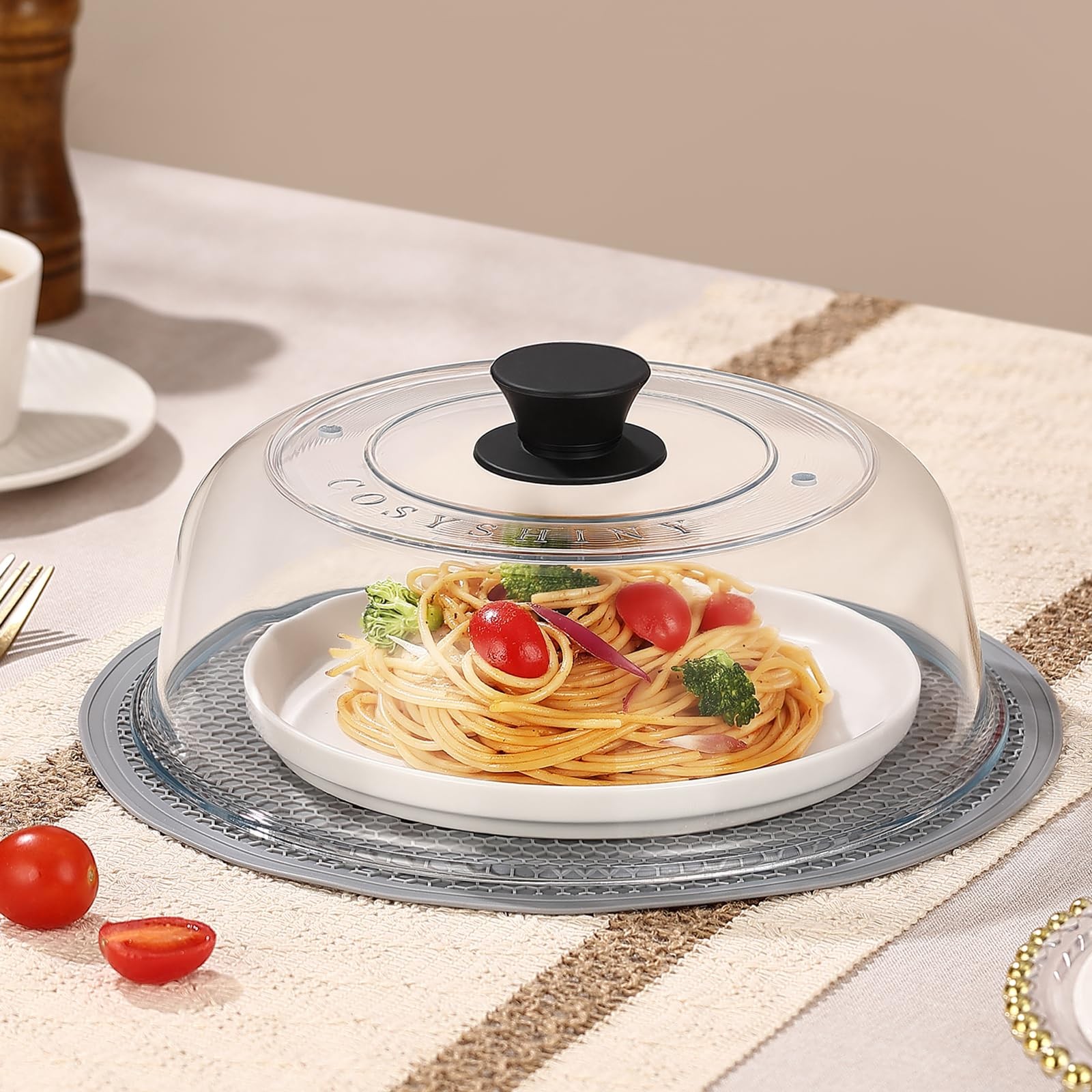 High Borosilicate Glass Microwave Splatter Cover for Food with Silicone Mat, …