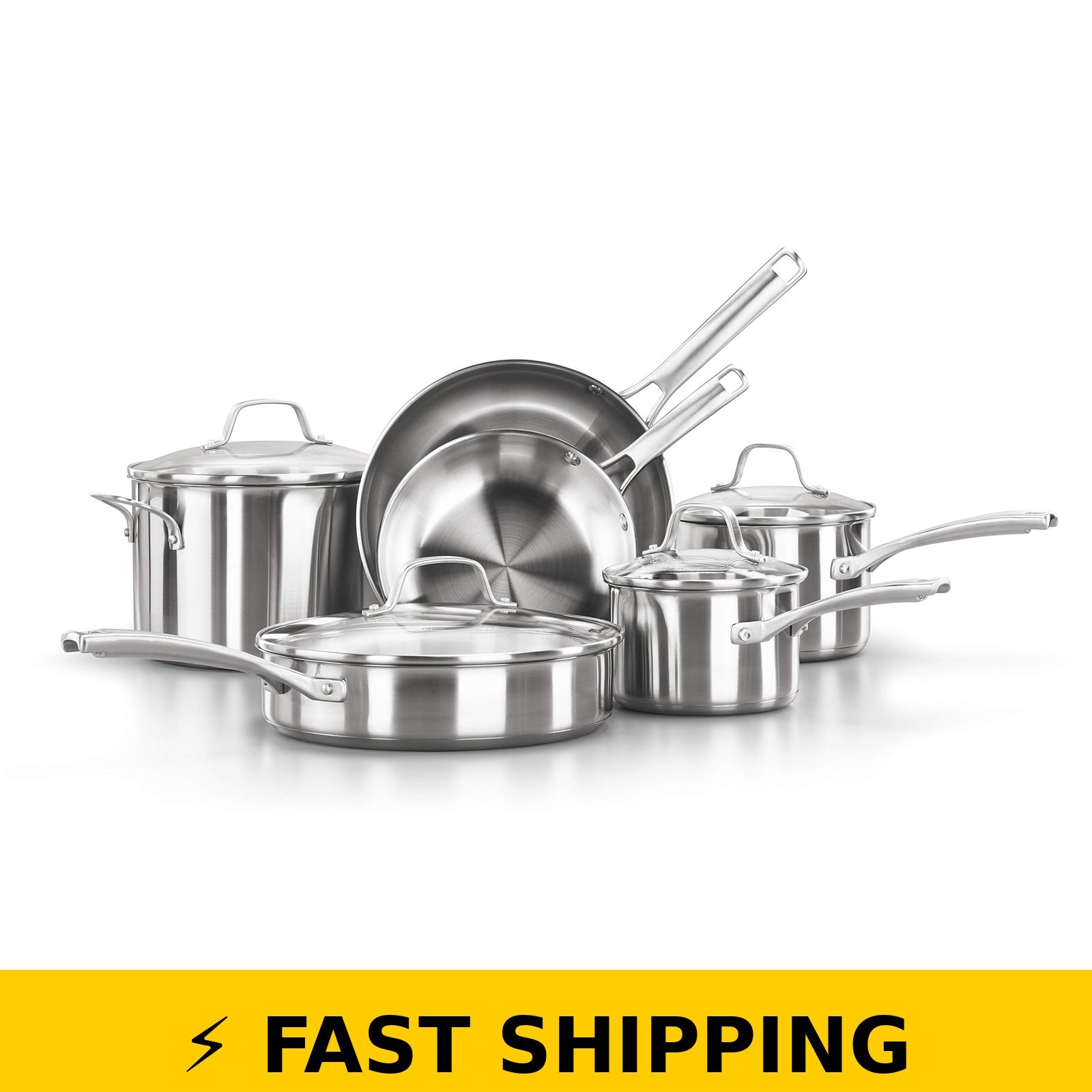 Calphalon Classic 10-Piece Stainless Steel Cookware Set, Silver