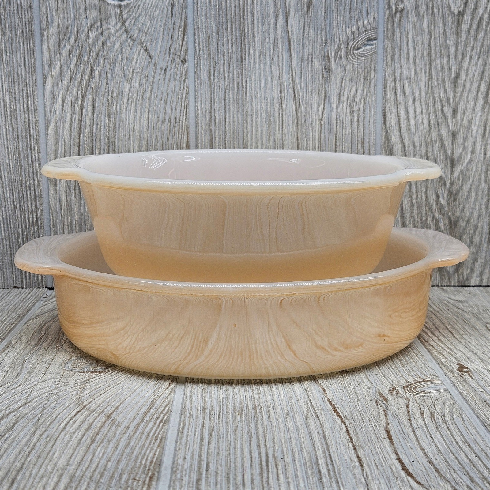 Vintage Anchor Hocking Fire King Peach Lustre 1 Qt Casserole & 8 Inch Pan Set