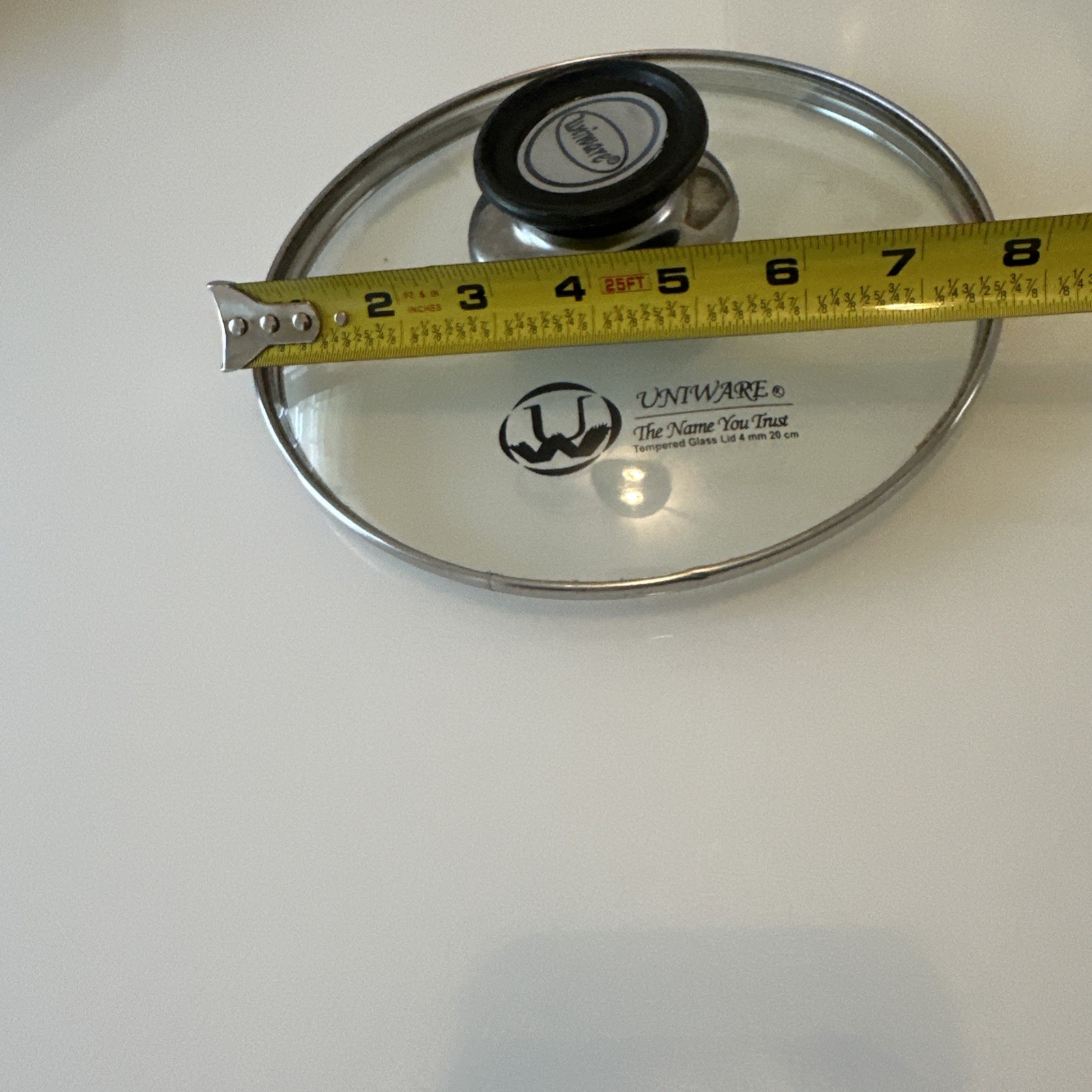 Uniwear Glass pot lid 7 1/2 Vented With Black Knob Replacement Cooking Lid