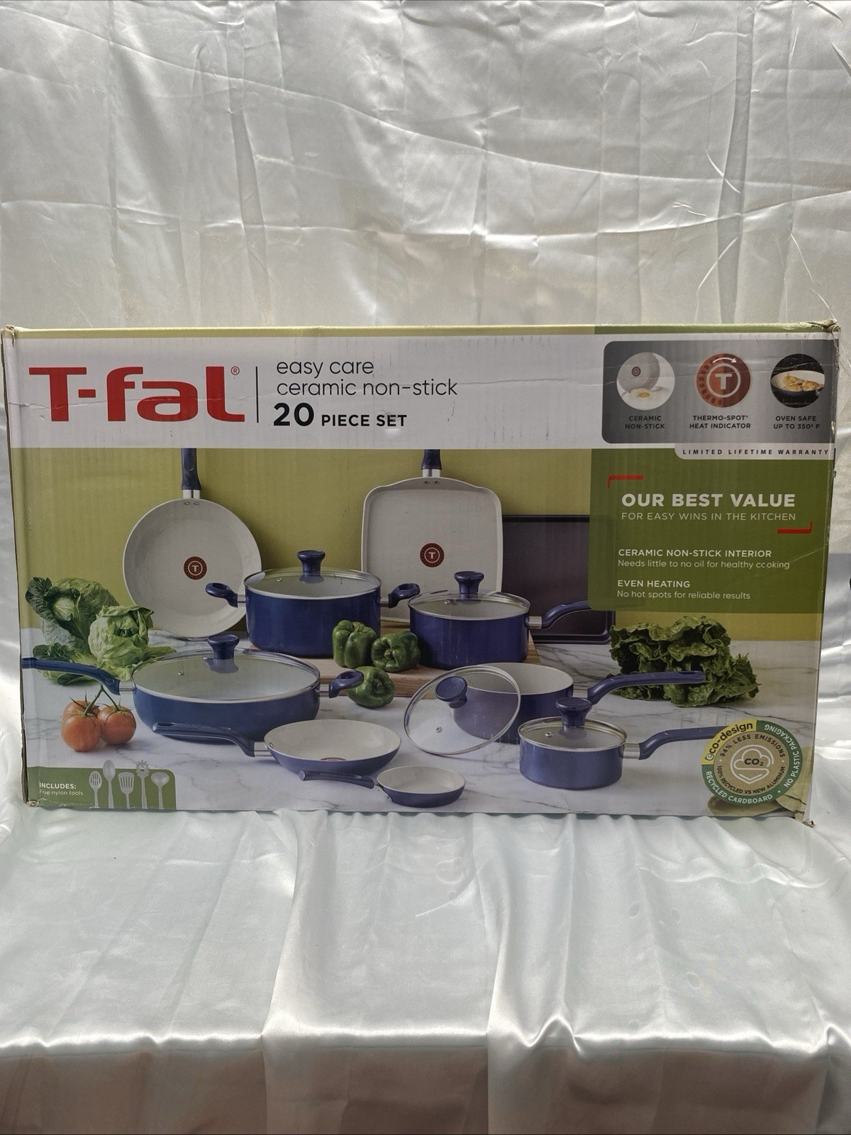 T-fal B087SKDW Easy Care 20-Piece Nonstick Cookware Set Thermospot – Blue