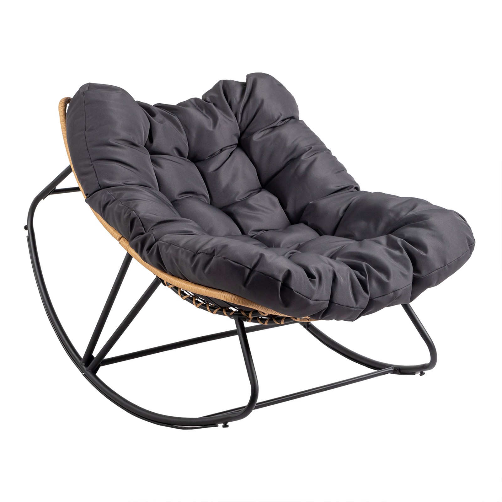 Oversized Papasan Rocking Chair, Patio Lounge Egg Chair, Dark Gray