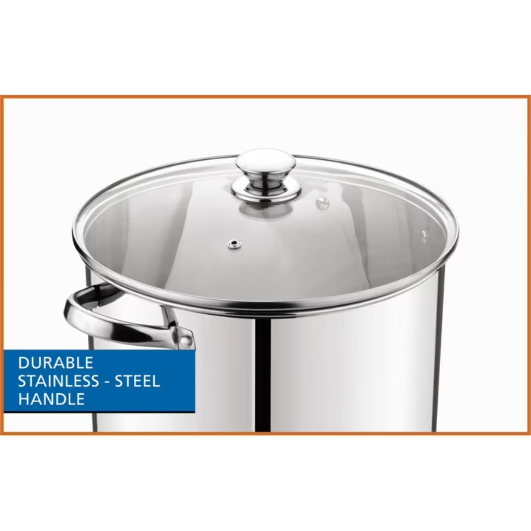 Mainstays 20 Qt Stainless Steel Stock Pot with Glass Lid | Induction Compatible