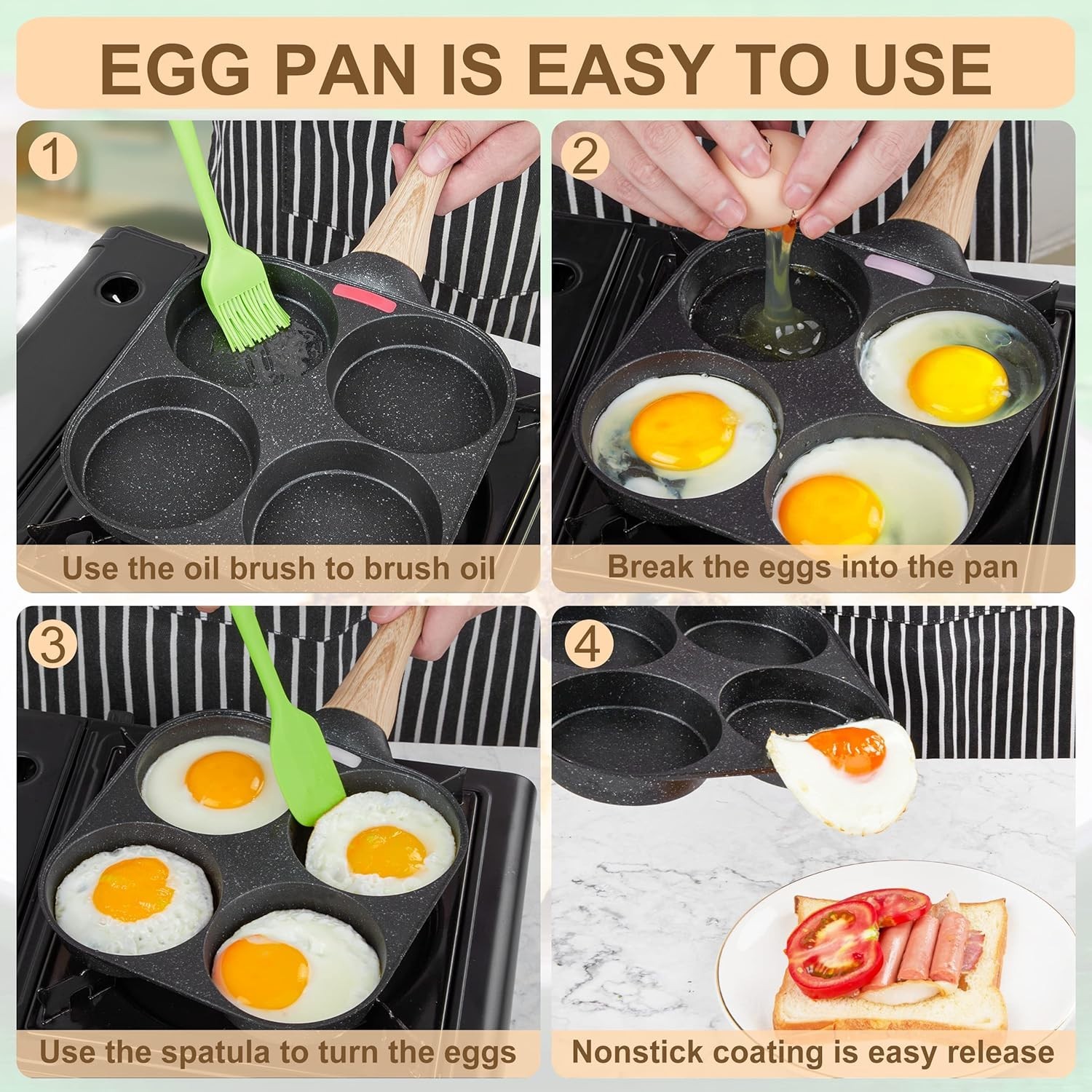 MyLifeUNIT Egg Frying Pan, 4-Cup Egg Pan Nonstick