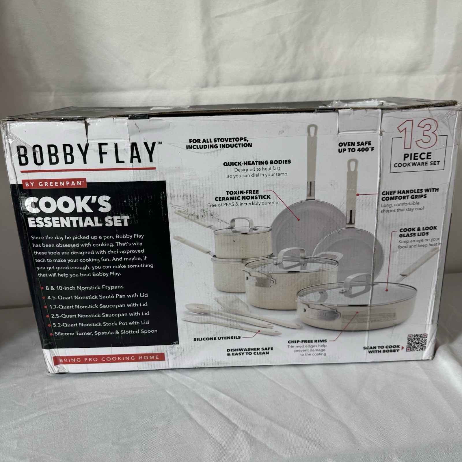 GreenPan Bobby Flay 13 Piece Nonstick Cookware Pans Set PFAS-Free Glass Lids NEW
