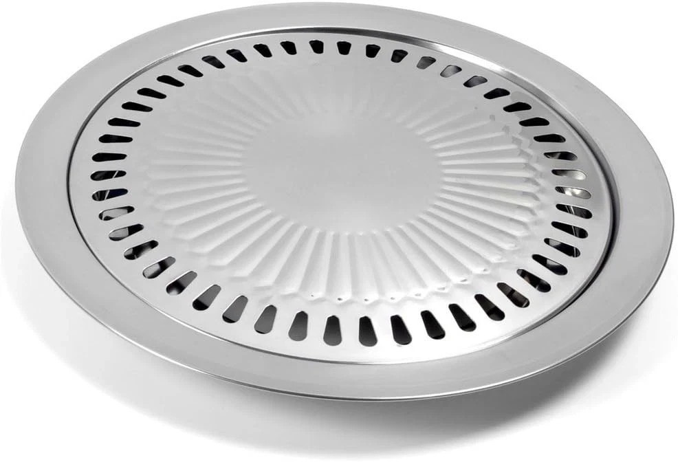 Korean BBQ Grill Pan with Grill Basket Kits,Stovetop Non-Stick Round Grill Pan