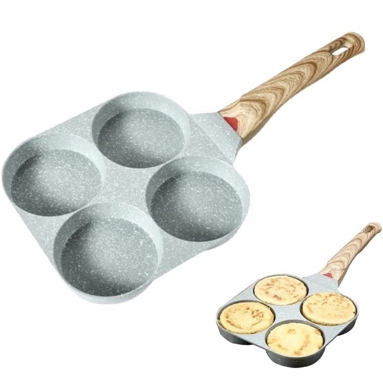 4 Hole Cup Egg Hamburger Pancake Maker Non-Stick Frying Pan with Wooden Handle❤️