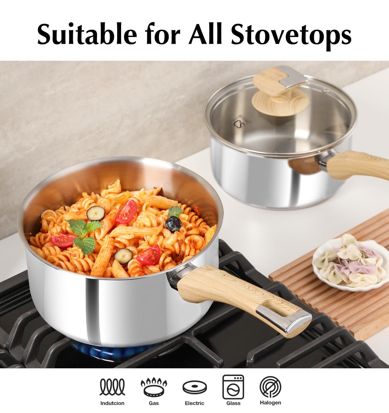 Stainless Steel Saucepan Set, 6 Piece 18/10 Stainless Steel Pots with Lids 1Q…