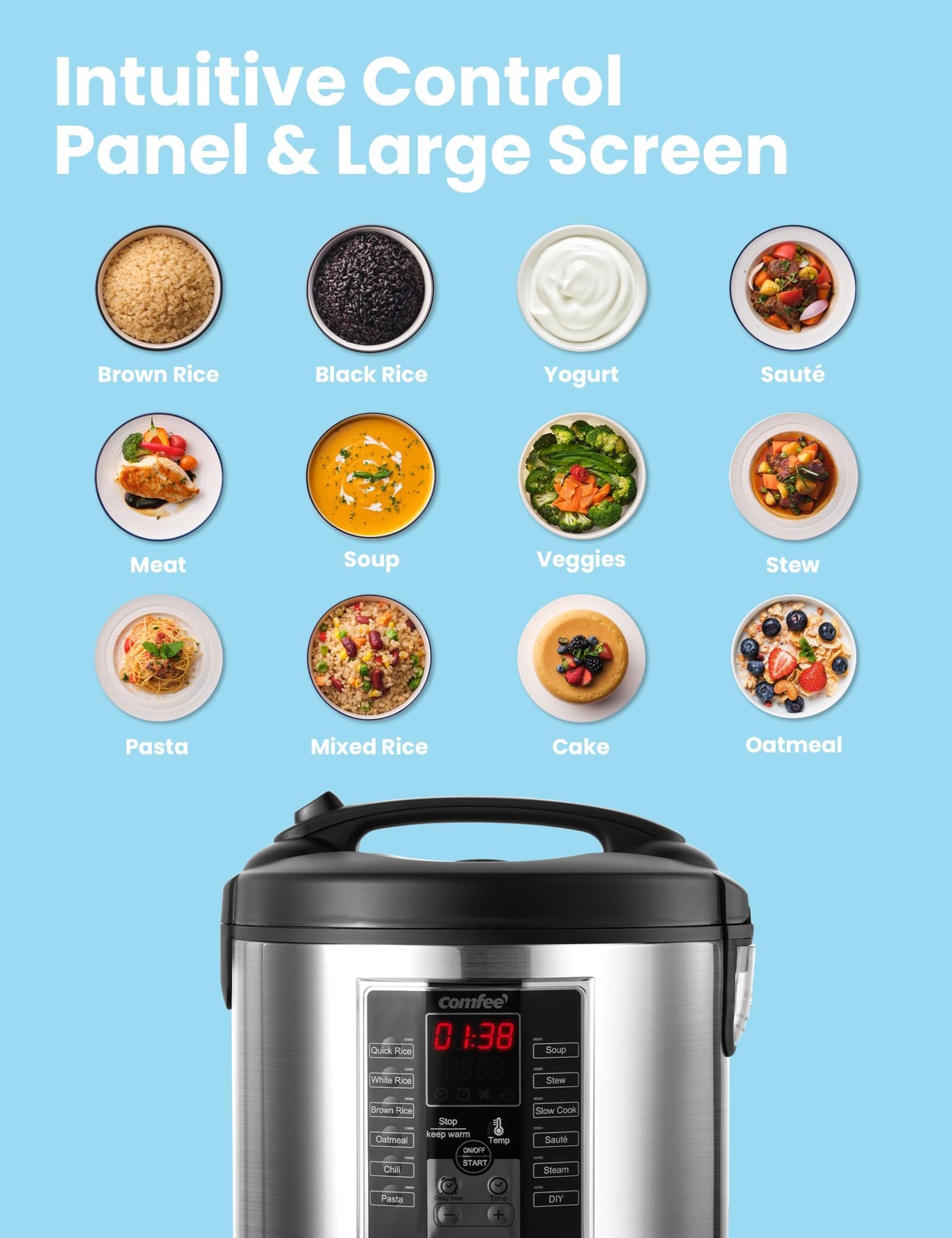 COMFEE’ 12 Presets_10 Cups Uncooked, Pro_10 Uncooked(20 Cooked)