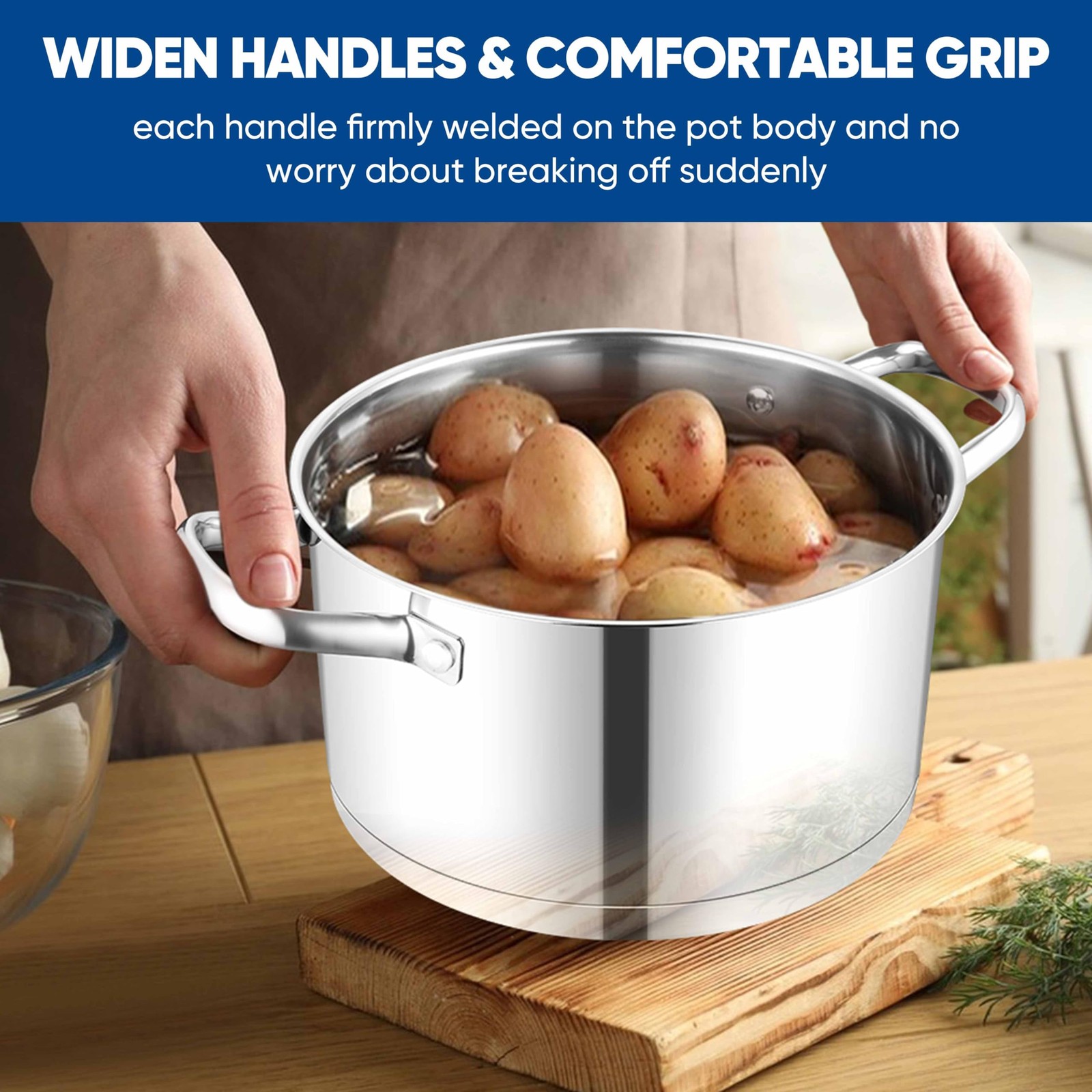 TeamFar 5 QT Stock Pot, Tri-ply Bottom Stainless Steel Stockpot Cooking Soup Pas