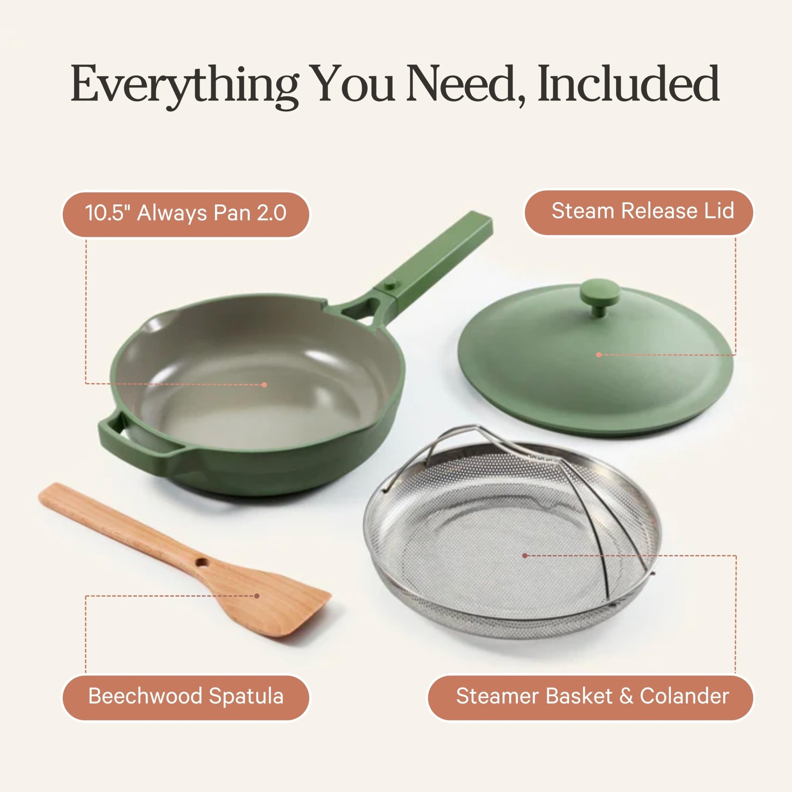 Always Pan 2.0 | 10.5″ Ceramic Pan with Modular Lid, Steamer Basket & Spatula…