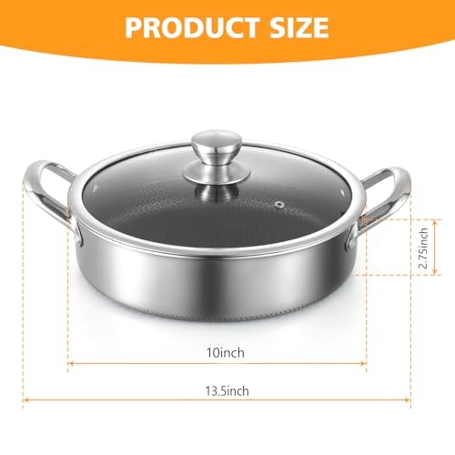 Saute Pan,10 Inch Nonstick Deep Frying Pan,316L Stainless 10 Inch Sauté Pan