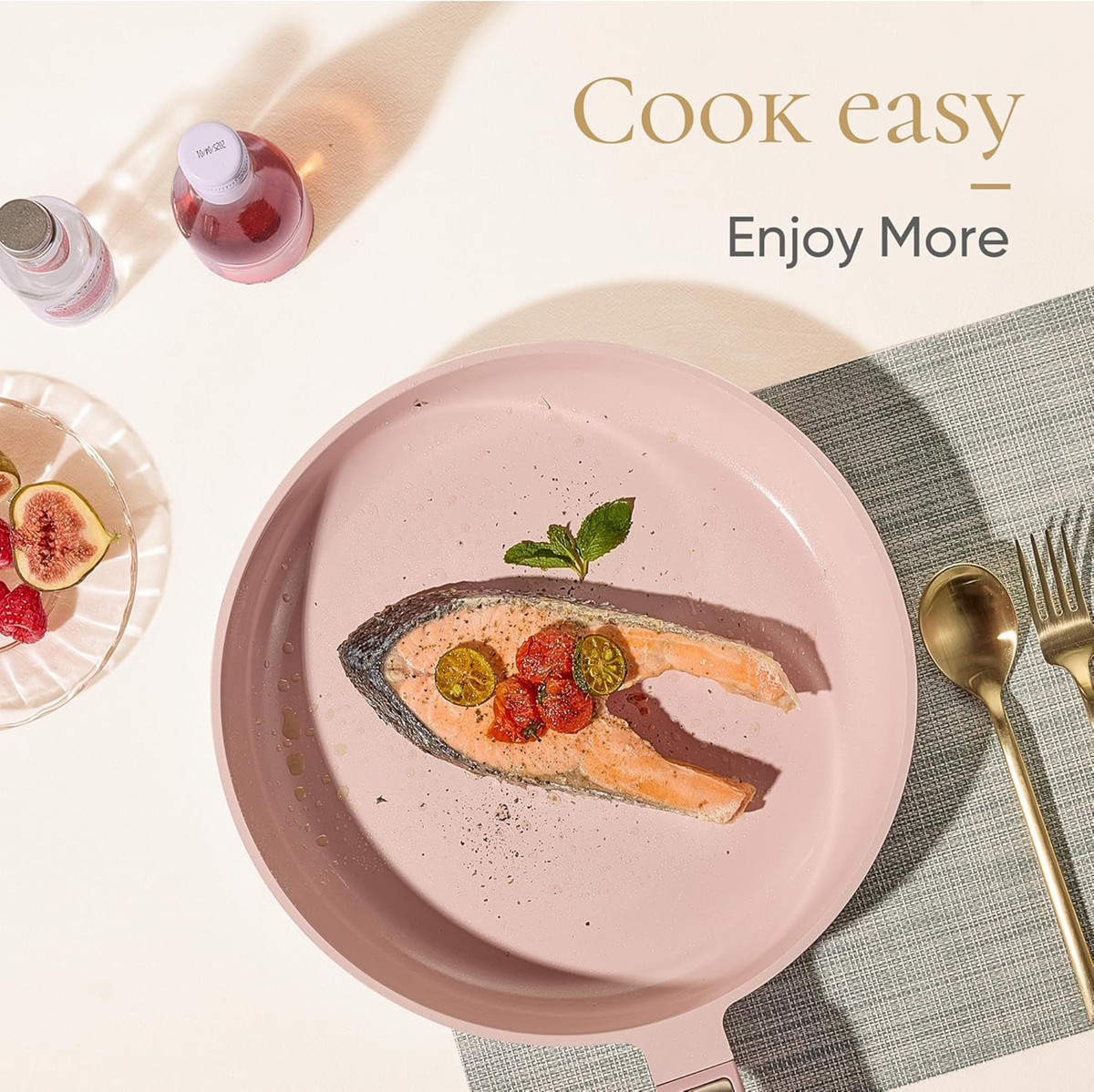 CAROTE Ceramic Cookware Set Nonstick,14pcs Pots and Pans Set Nonstick,Pink Blush