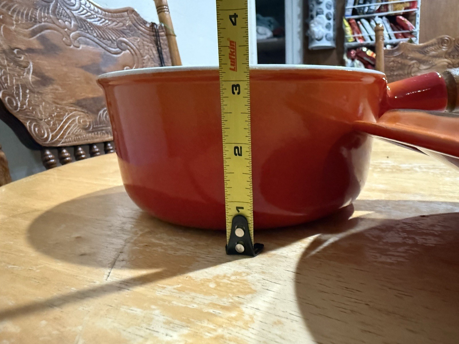 Descoware Orange Enamel Cast Iron Saucepan with Lid & Wooden Handle, 7in x 3in