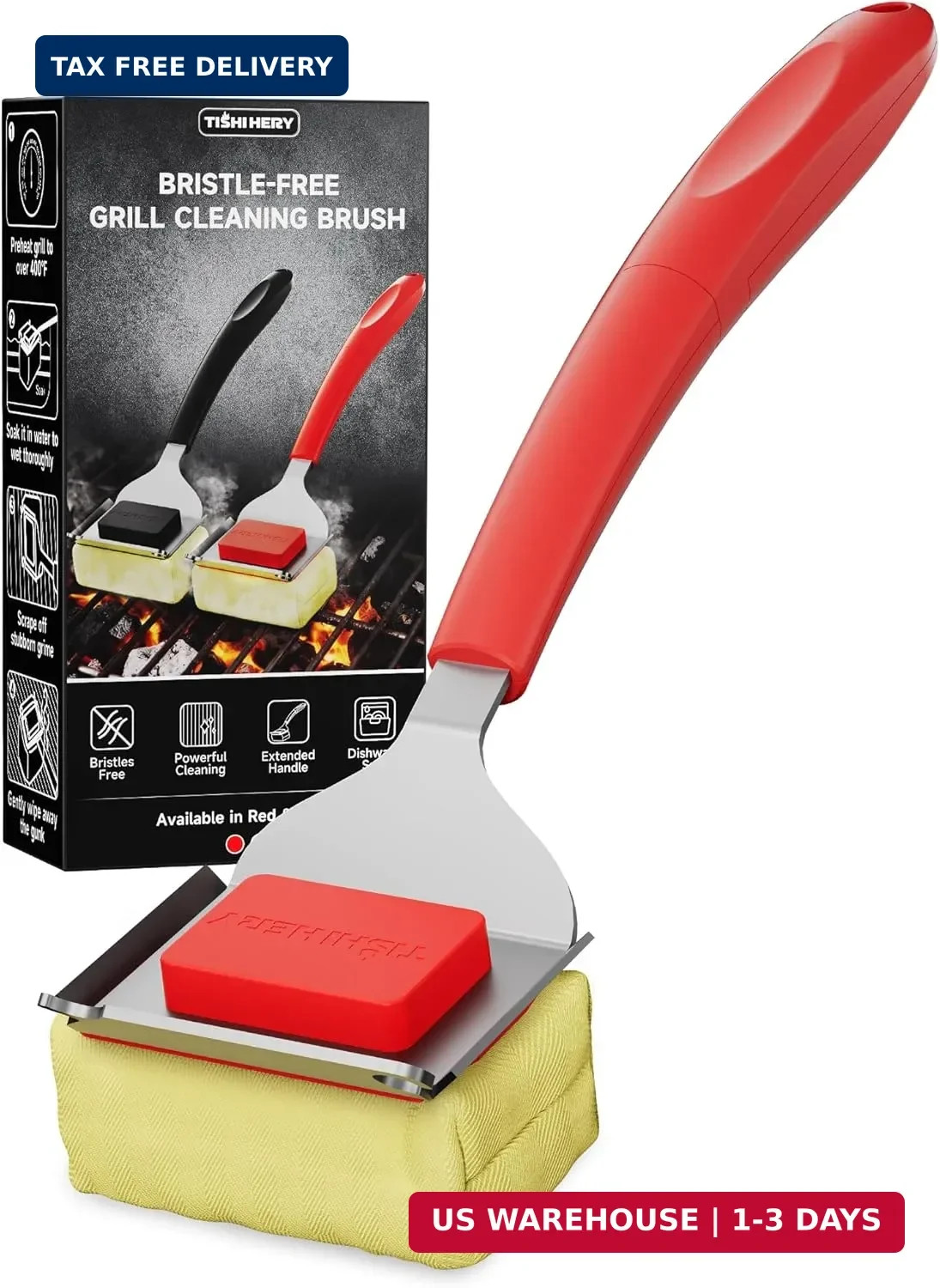 Bristle Free Grill Brush with Scraper for Outdoor Grill Cleaning, Safe Steam BBQ