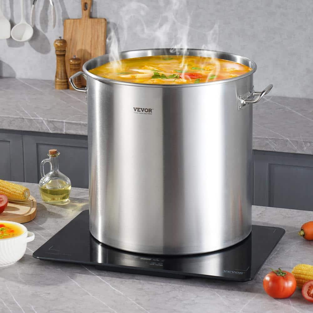 VEVOR Commercial Stockpot 84 Qt. Stainless Steel Silver Heavy Duty Lid Basket