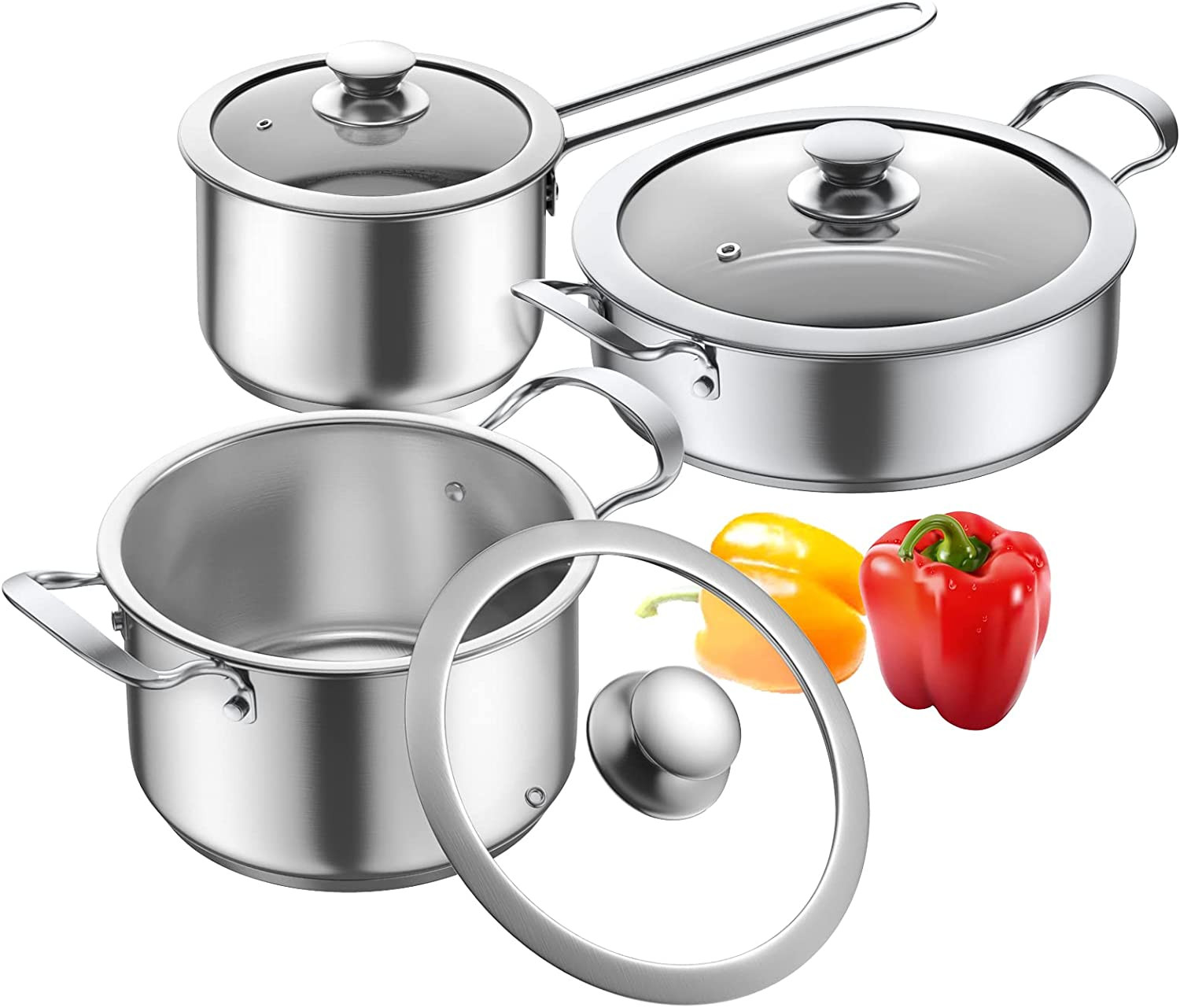 6Pcs Stainless Steel Pots and Pans Set – Nonstick Scratch Resistant Cookware