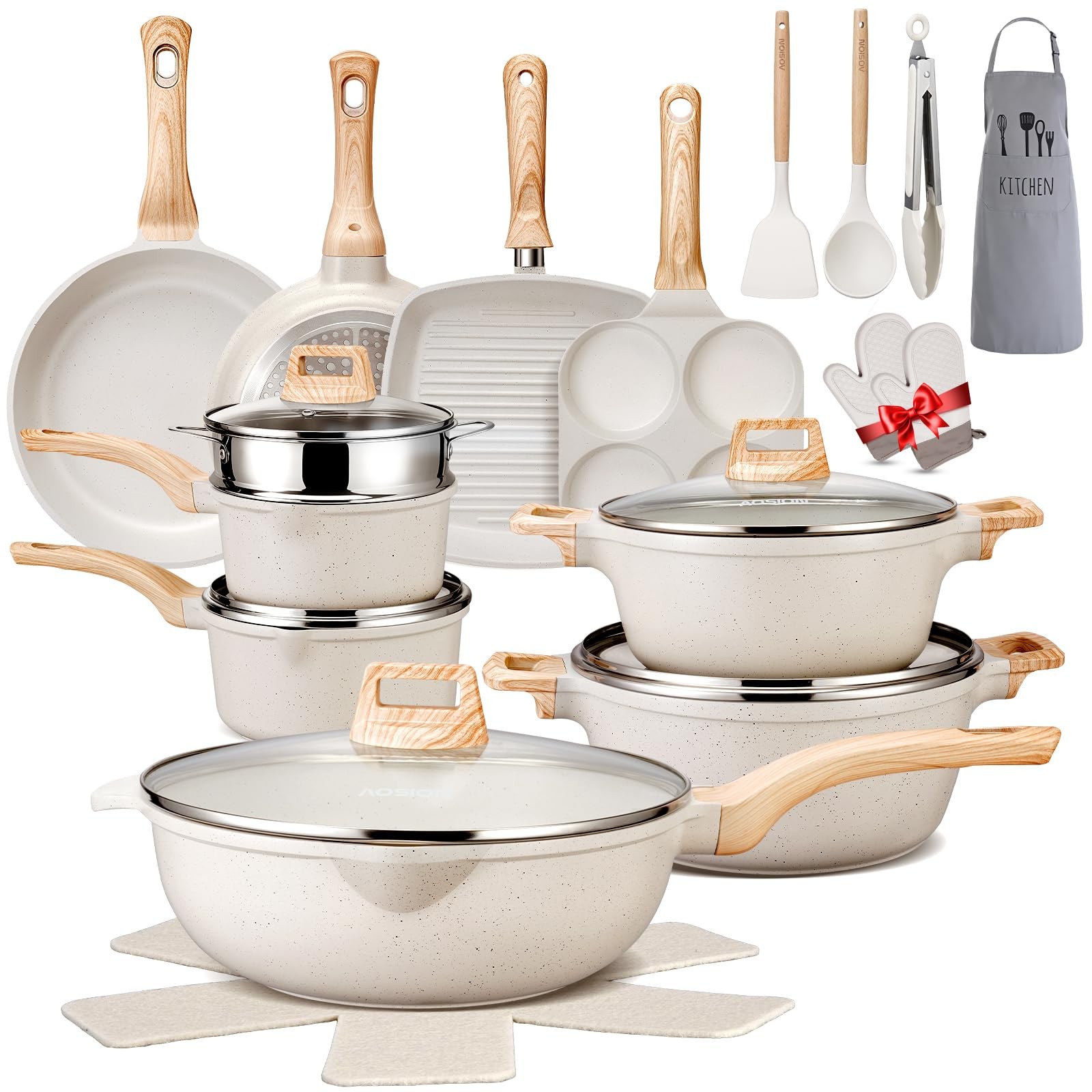 27PCS Pots and Pans Set, Nonstick Ceramic Cookware Set, Healthy Kitchen Cooki…