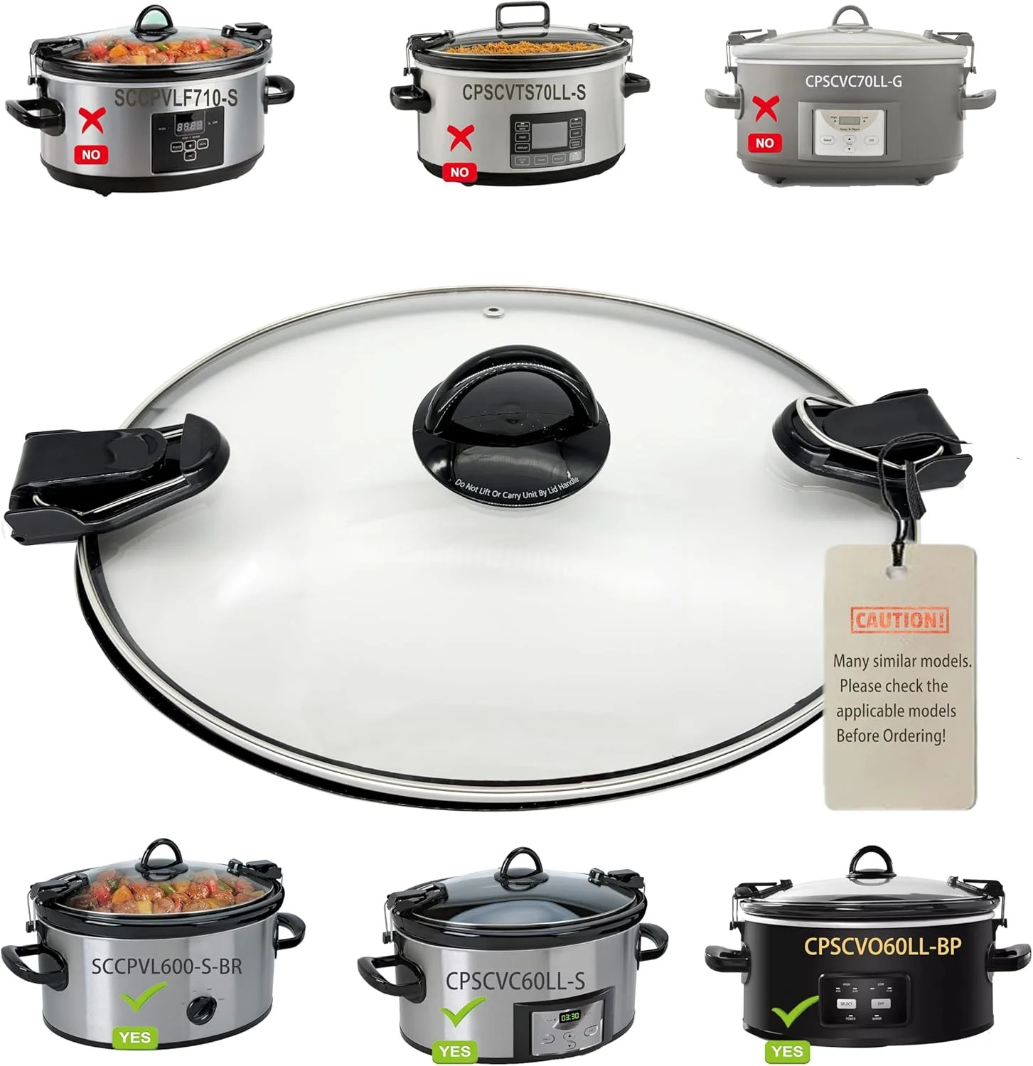 Oval Glass Lid Compatible with Crock Pot 6 Quart Slow Cooker SCCPVL600-S-BR, CPS