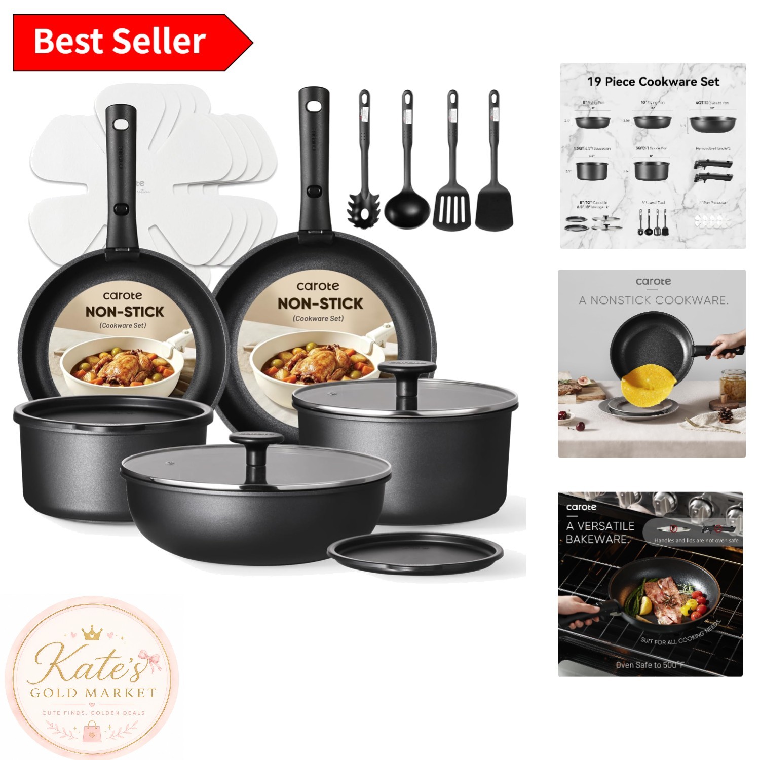 19-Piece Non-Stick Kitchen Set – Dishwasher Safe, Ideal for RV & Camping