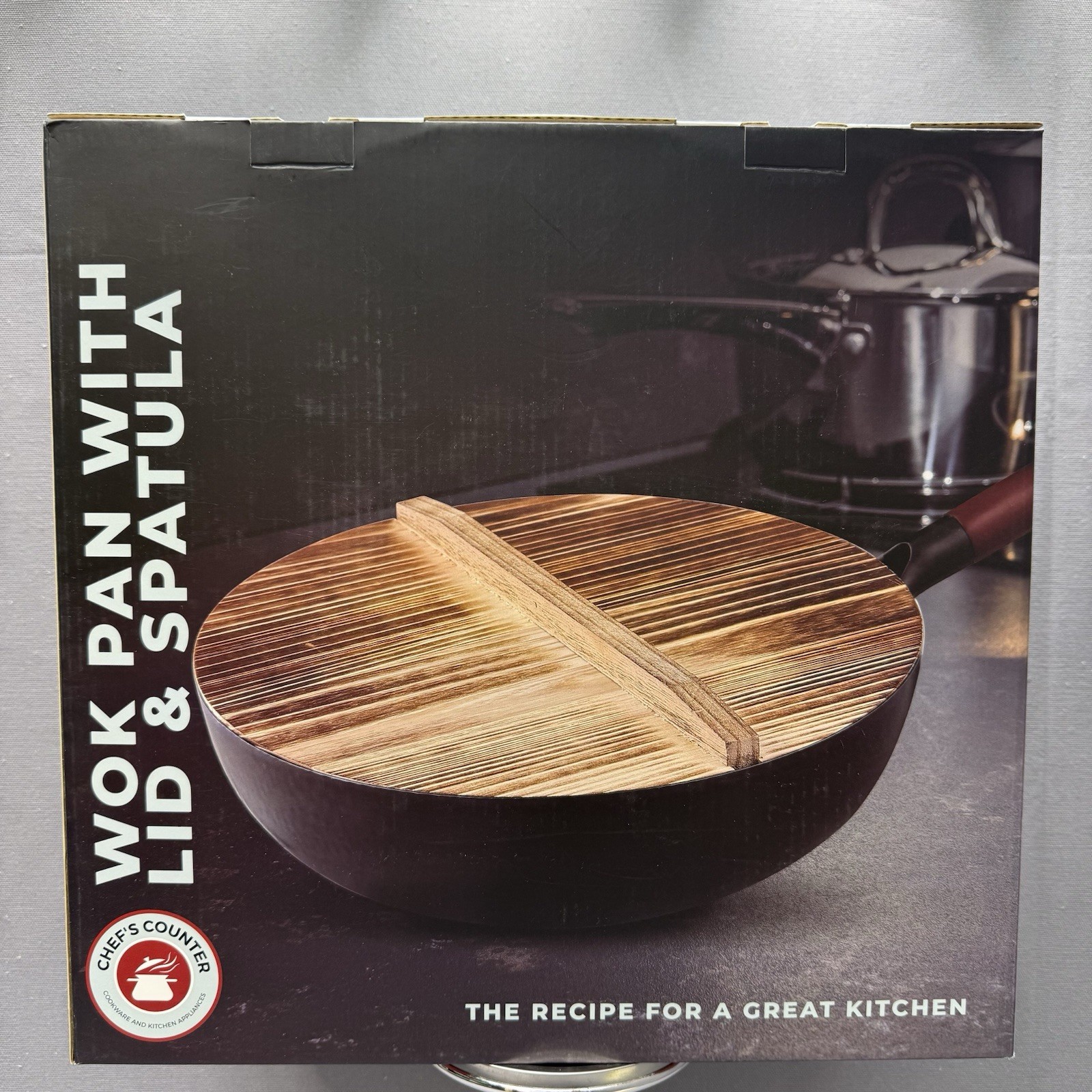 Chef’s Counter Wok Pan With Lid And Spatula Pre-Seasoned Carbon Steel New In Box