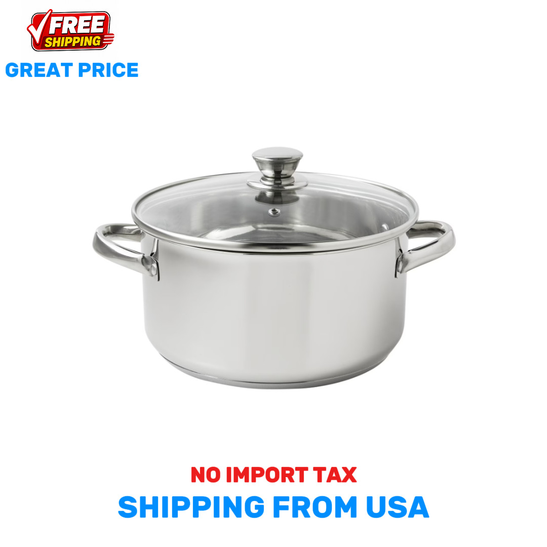 Mainstays 5 Qt Stainless Steel Dutch Oven Pot Glass Lid Induction Soup Stew