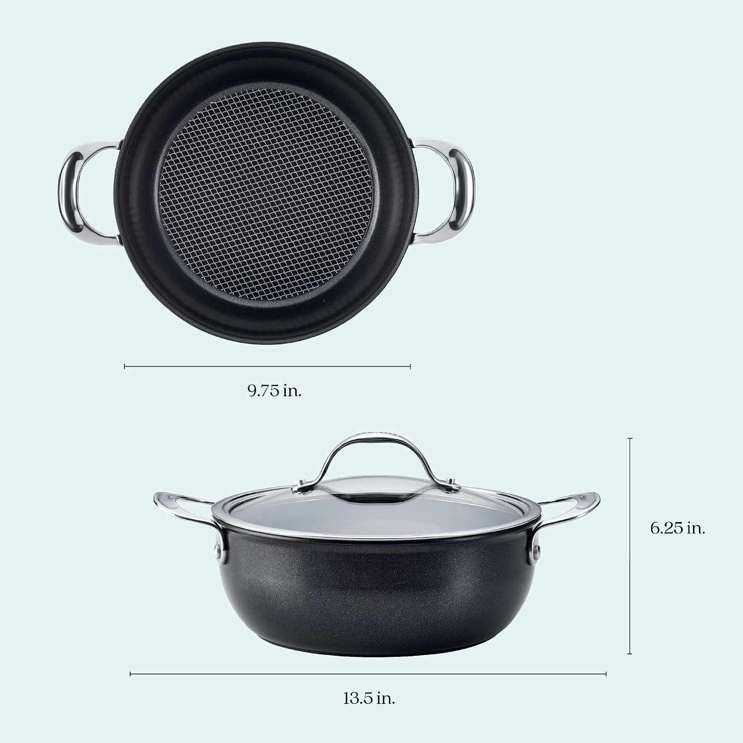 X Hybrid Nonstick Casserole Pan with Lid, Dark Gray