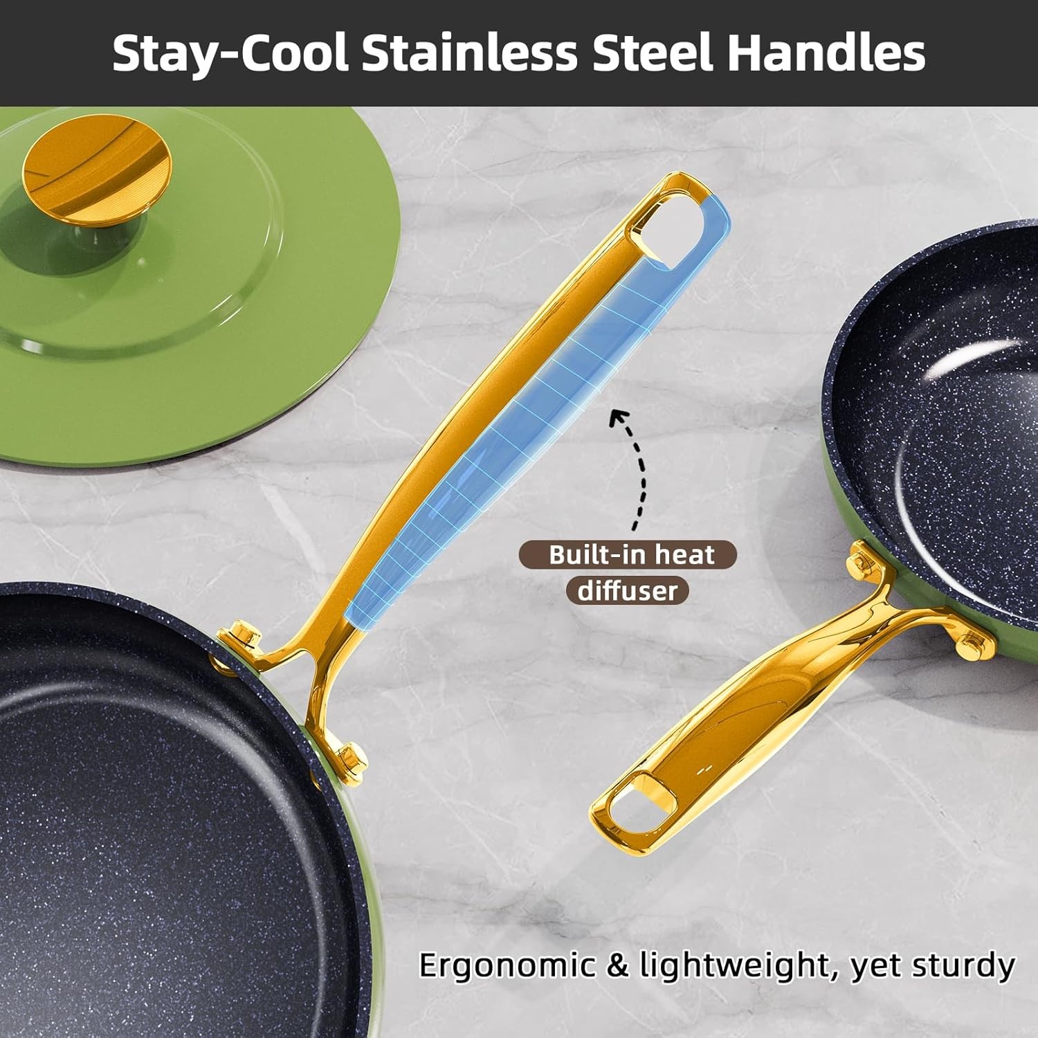 Nuwave Lux LE 13-Pc Cookware Set with Elegant Gold Handle, Diamond Infused Ceram