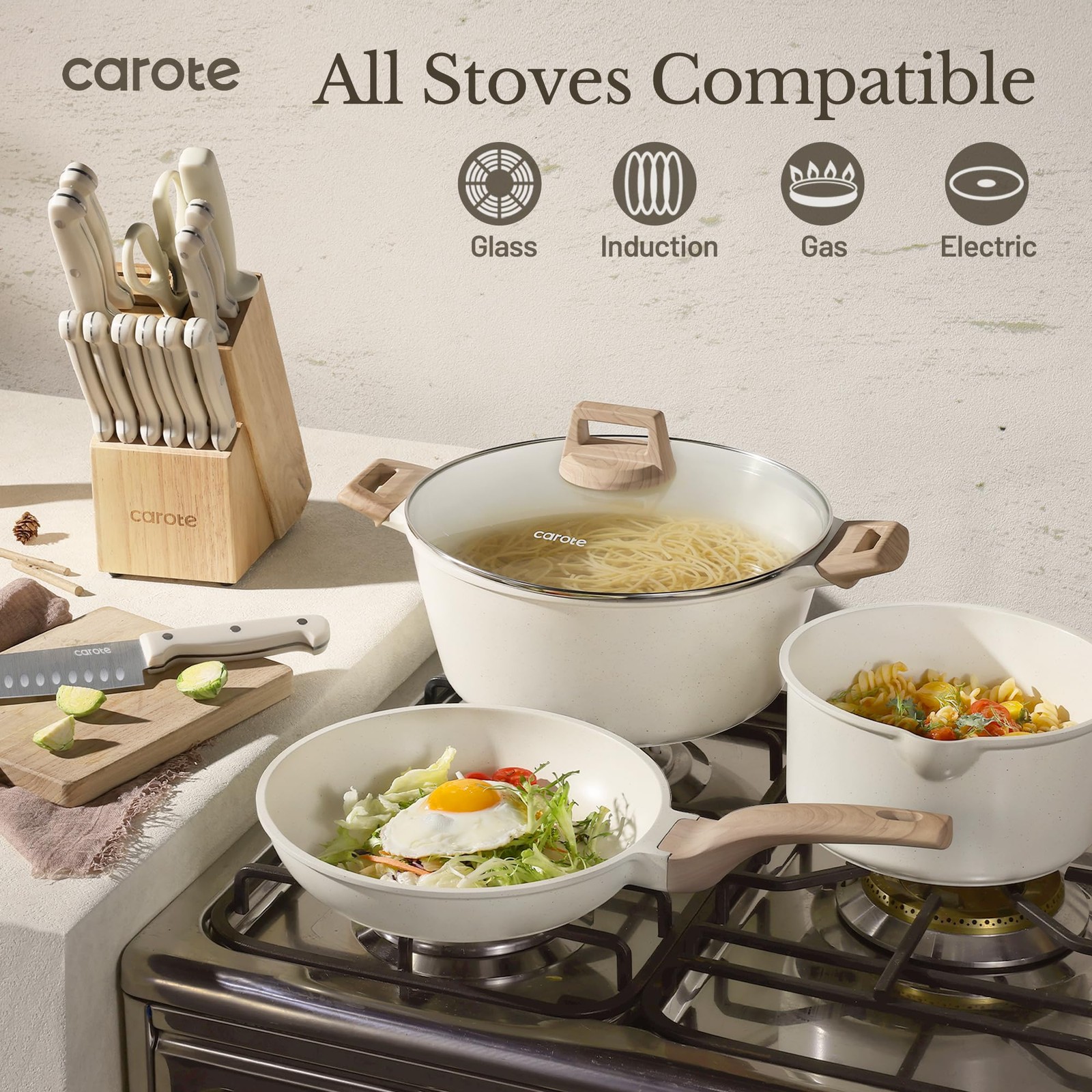 CAROTE ICE 35pcs Pots and Pans Set Nonstick Cookware Sets White Granite