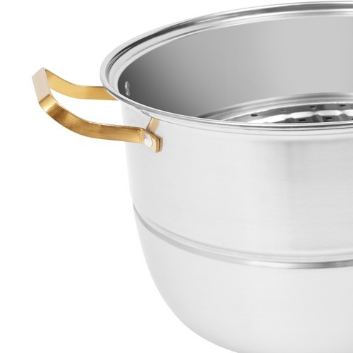 Steam Cooker, Stainless Steel Steam Cooker, 3-tier Steam Cooker Silver+Gold