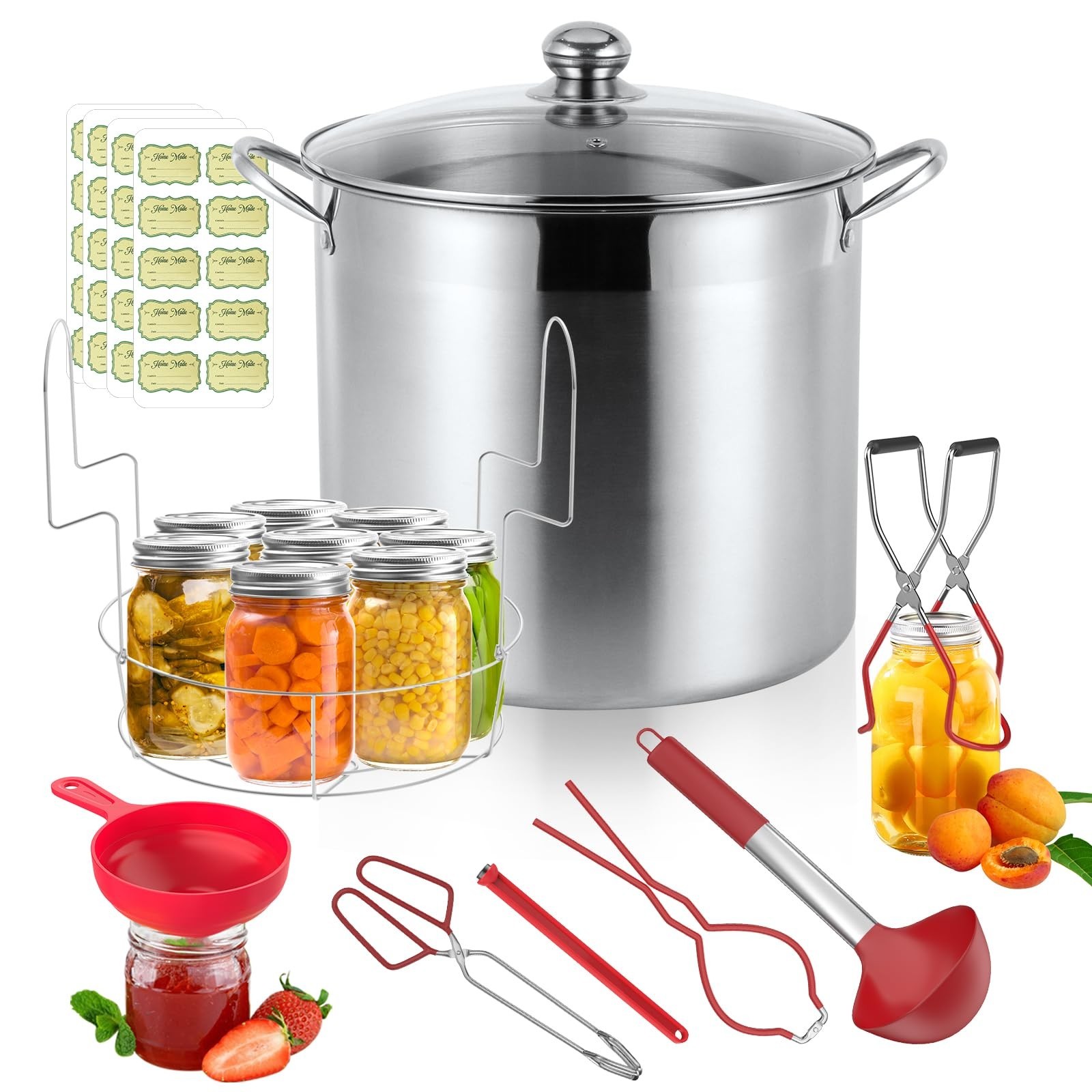 21.5 QT Stainless Steel Canning Pot Set with Lid, Rack & Tools – Water Bath Cann