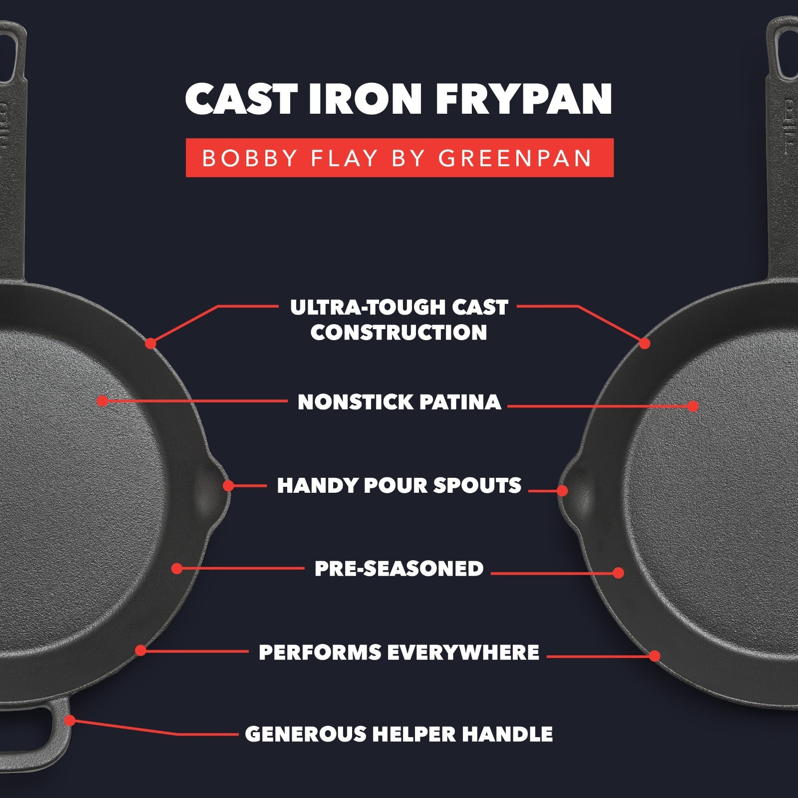 Bobby Flay by GreenPan – 4-Piece Pre-Seasoned Cast Iron Skillet Cookware Set