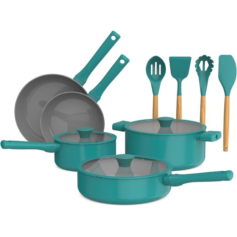 12 Piece Nonstick Cookware Set W/ Fry Pans Sauté Pan Saucepan Utensils New