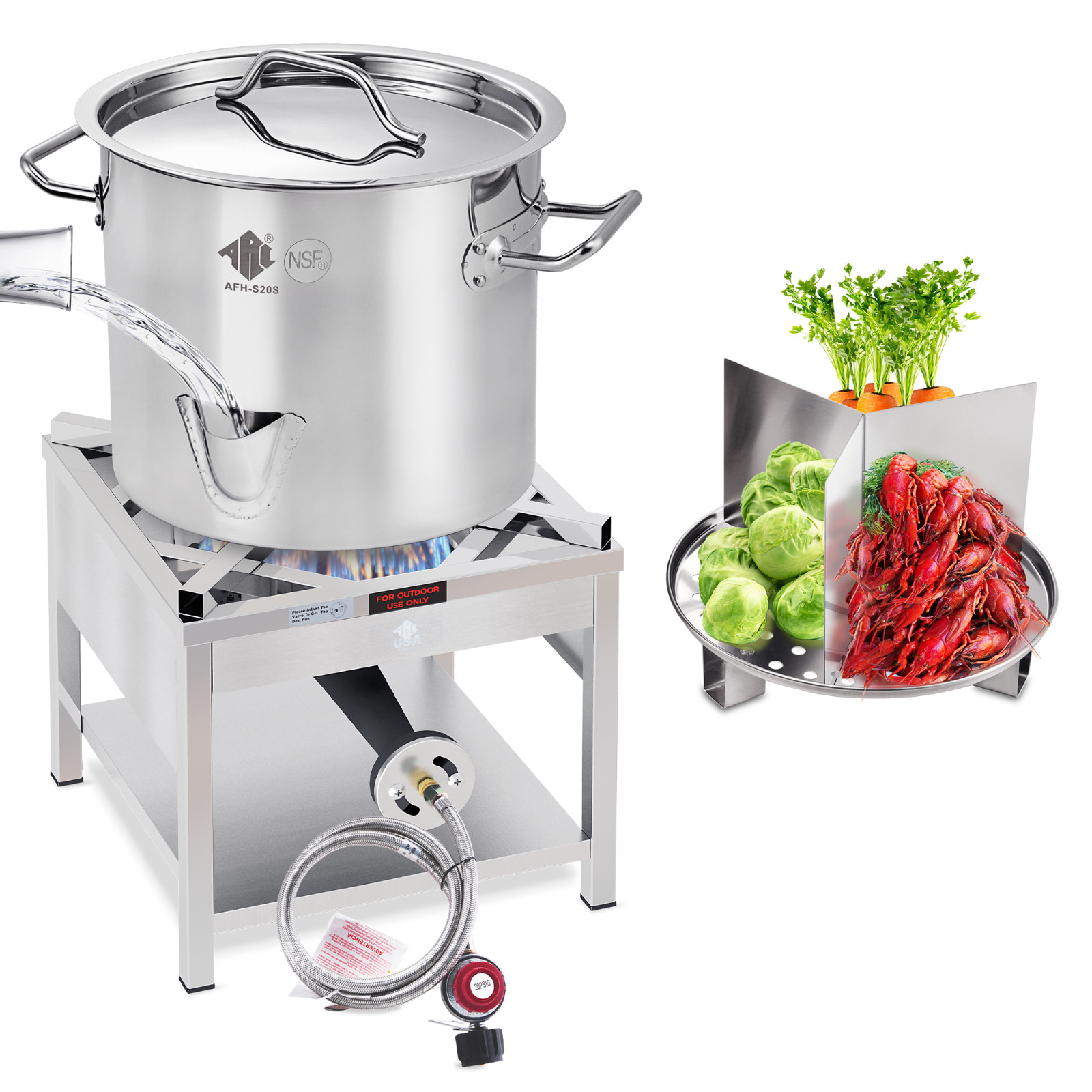 52QT Stainless Steel Steamer Pot With 200,000BTU Portable Propane Burner