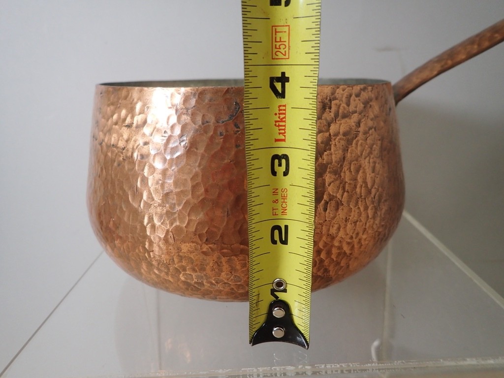 Vintage Hand Hammered Copper Tin Lined Saucepan w/ Wood Handle 6″ x 2.75″