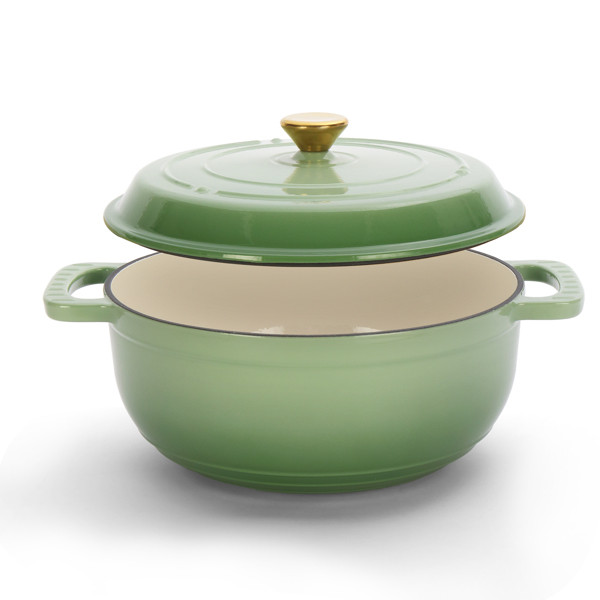 Cast Iron 5QT Cooking Pot Includes Two Silicone Gloves Enamel Pot Green