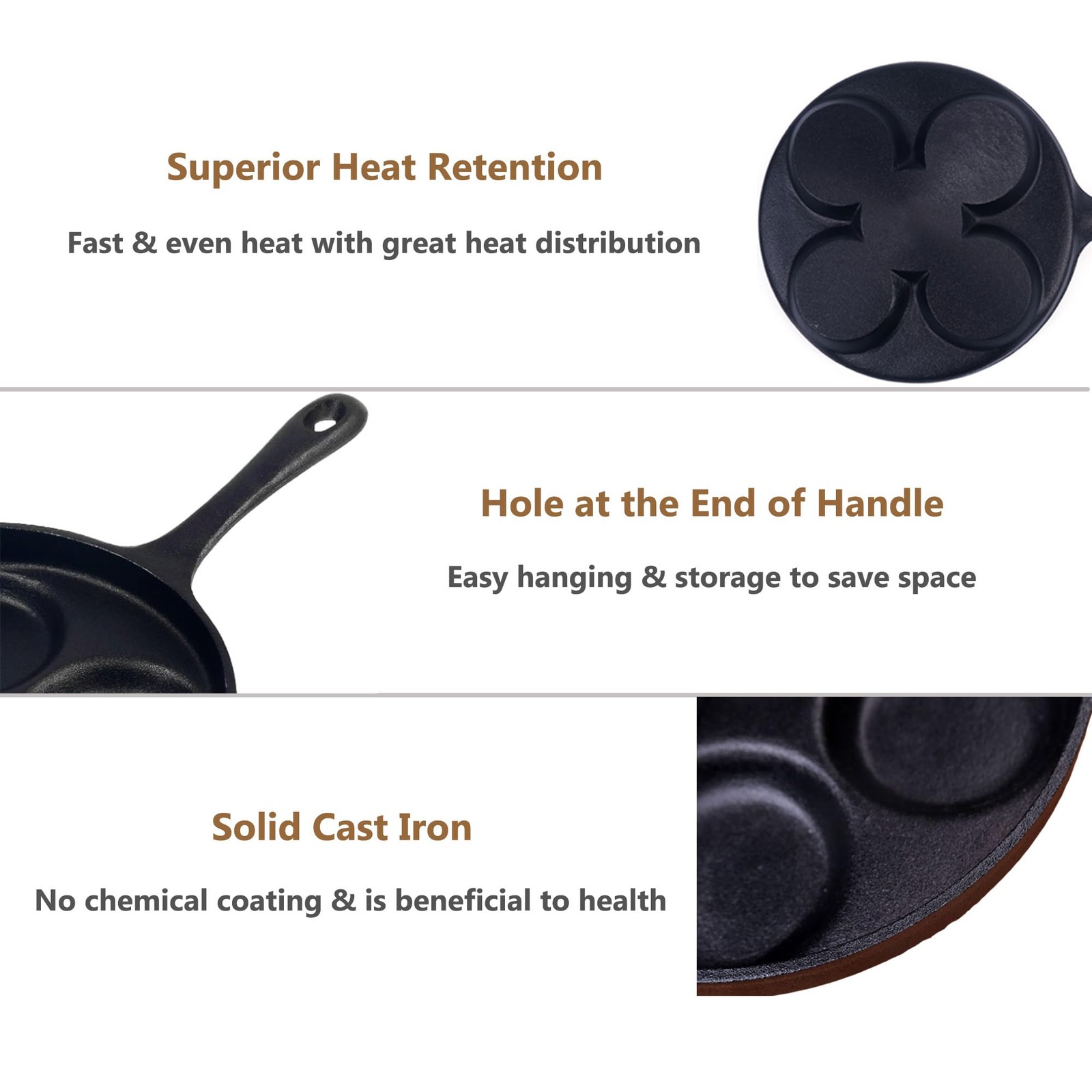 4-Cup Cast Iron Fried Egg Pan 9.5” Pancake Pan Burger Omelet Cooker Griddle E…