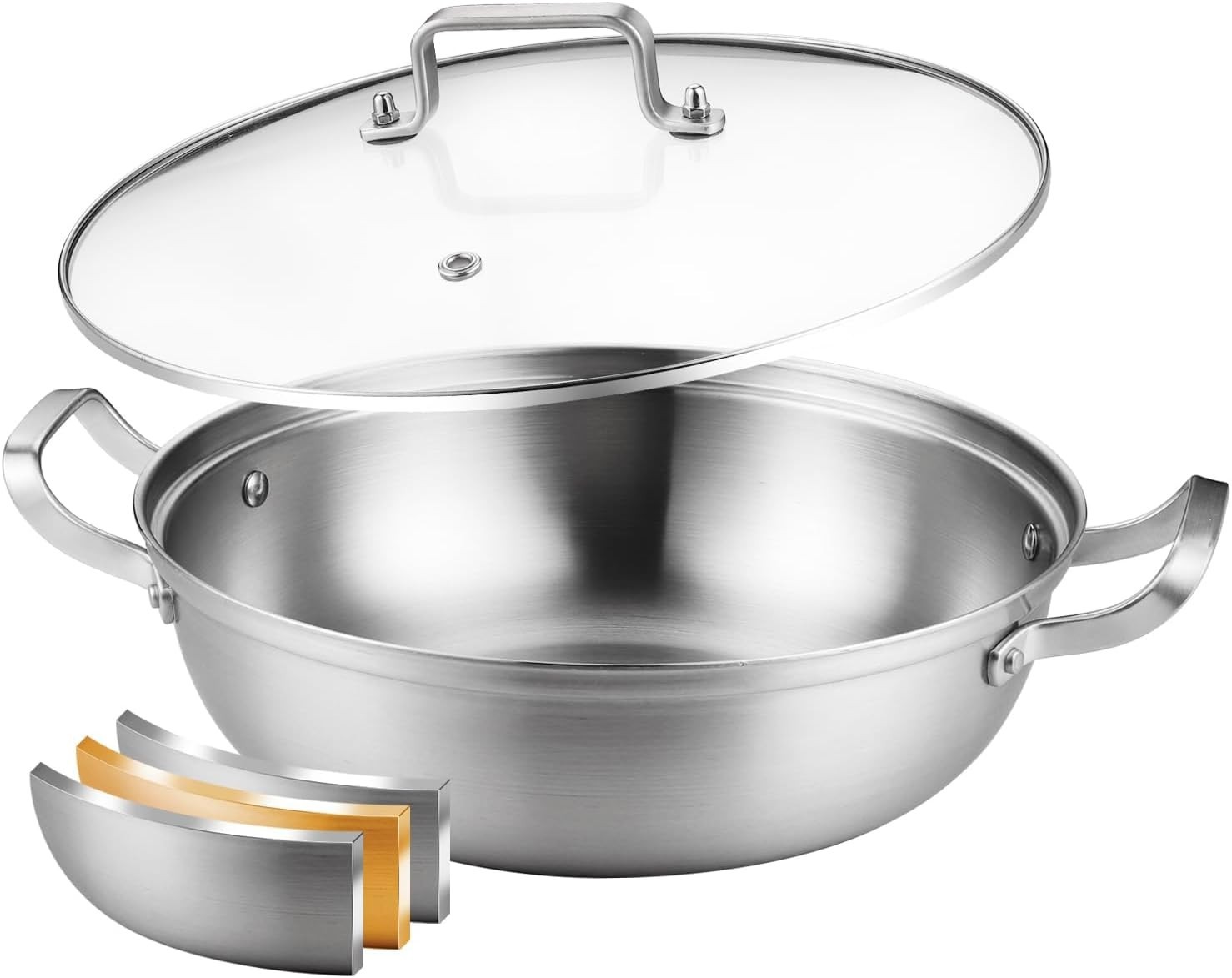 Sarten 11 pulgadas 3 capas acero de inoxidable 35QT con tapa apta induccion