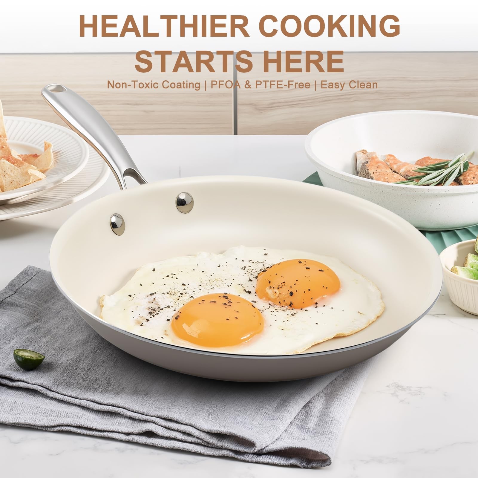 9.25 Inch and 11 inch Ceramic Nonstick Frying Pan Skillet – PFAS-Free, Non-, …