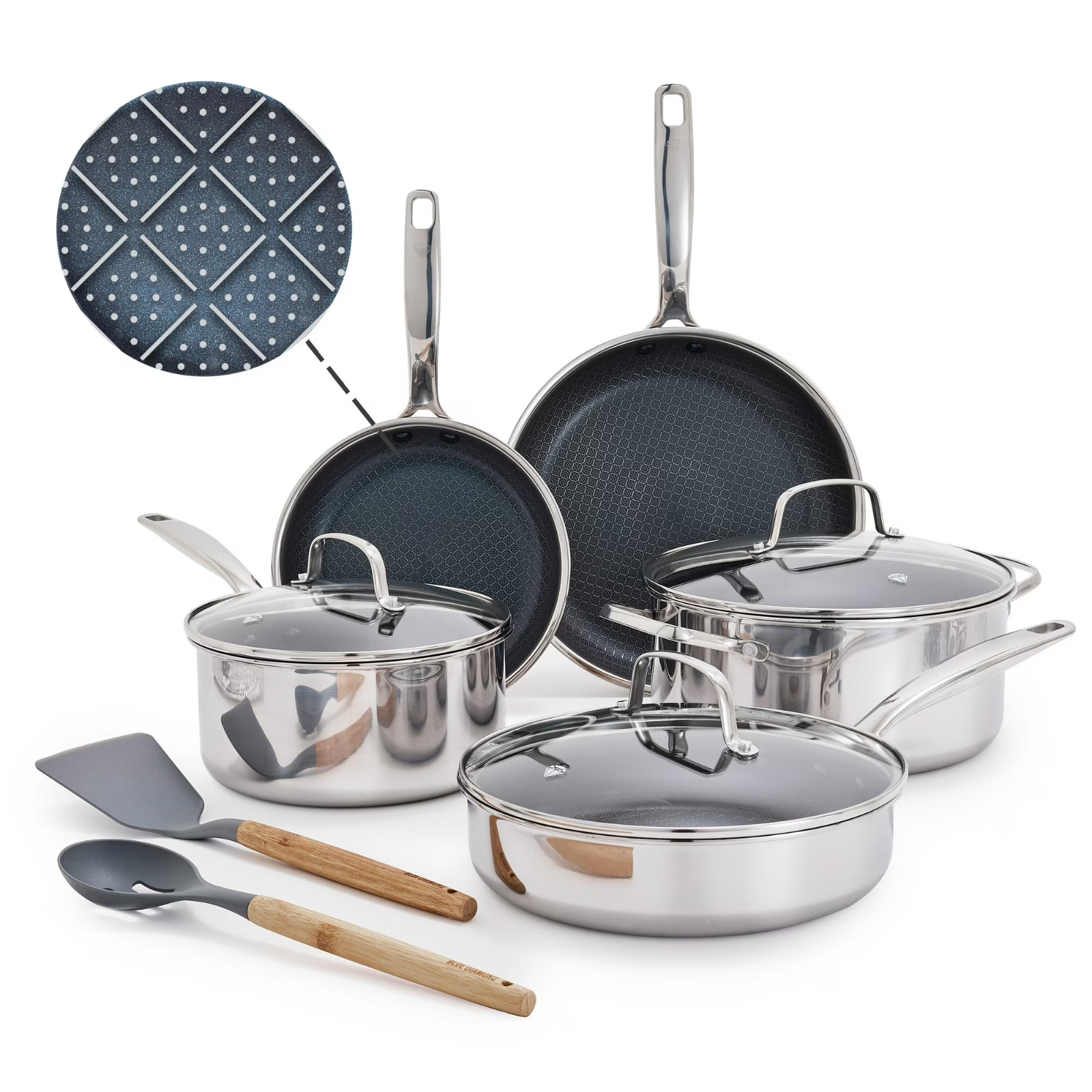 Blue Diamond 10pc Diamond-Bond Hybrid Nonstick Ceramic Stainless Steel Cookware