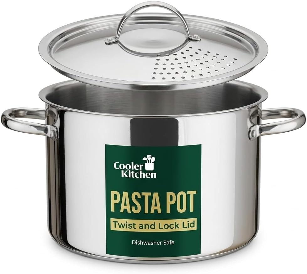 Stainless Steel Pasta Pot with Strainer Lid — 5.5 Qt Large Capacity Spaghetti Po