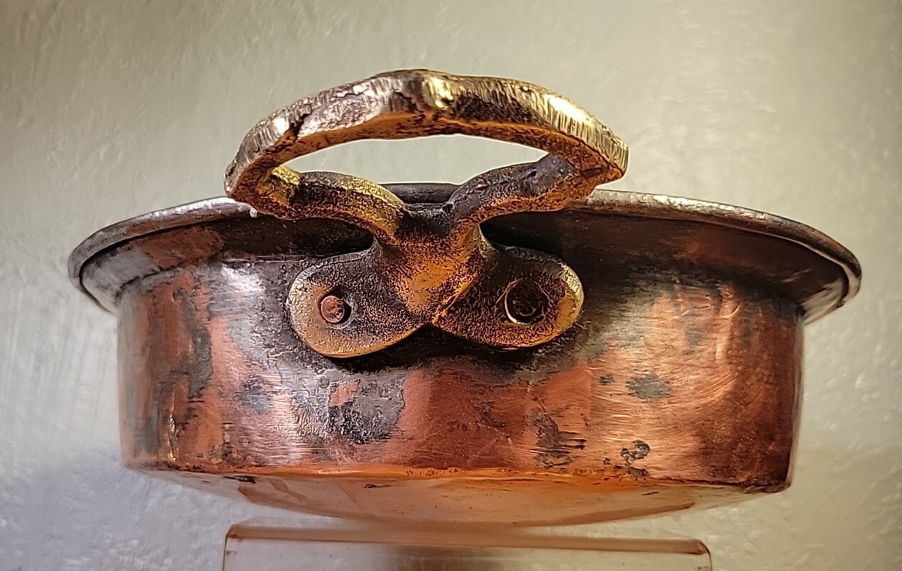 Antique French Copper Saucepan Brass Handles Tin Lined 19th century 10.5″ Diam.