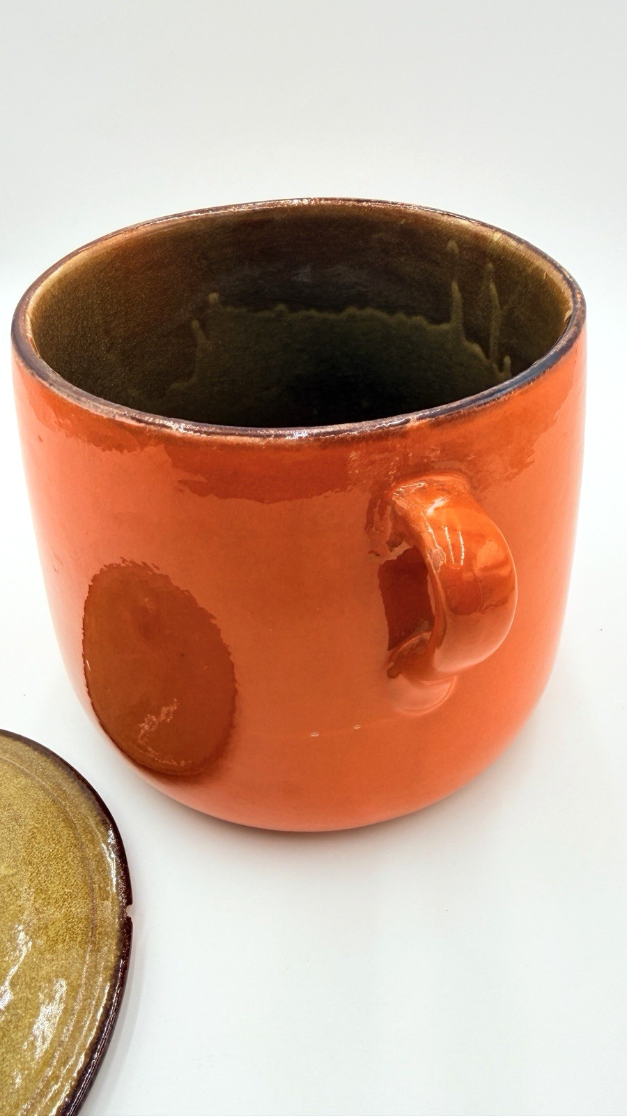 Vintage Balfelli Pottery Italy Large Orange Terracotta Bean Pot Kitchen Crock 8″