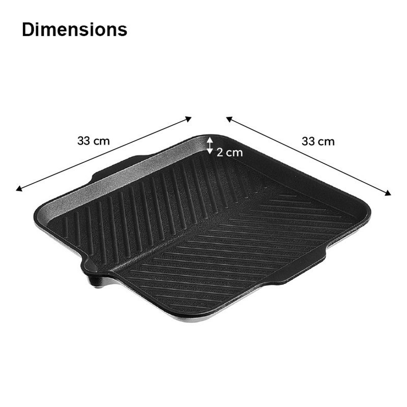 Square Korean BBQ Grill Pan 13in Non-Stick Aluminum Plate PFOA Free Korea Made