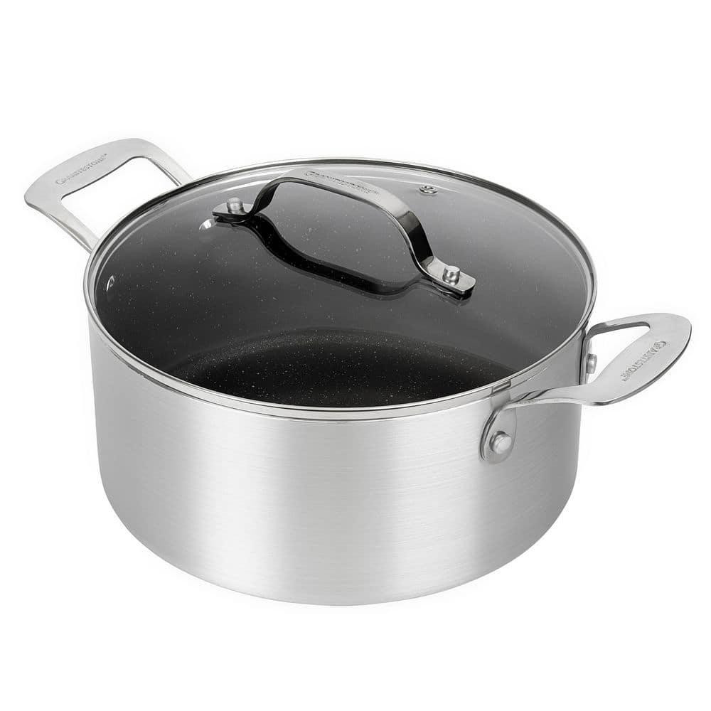 GRANITESTONE Stock Pot 5 qt Aluminum Diamond Infused Nonstick Glass Lid 500°F